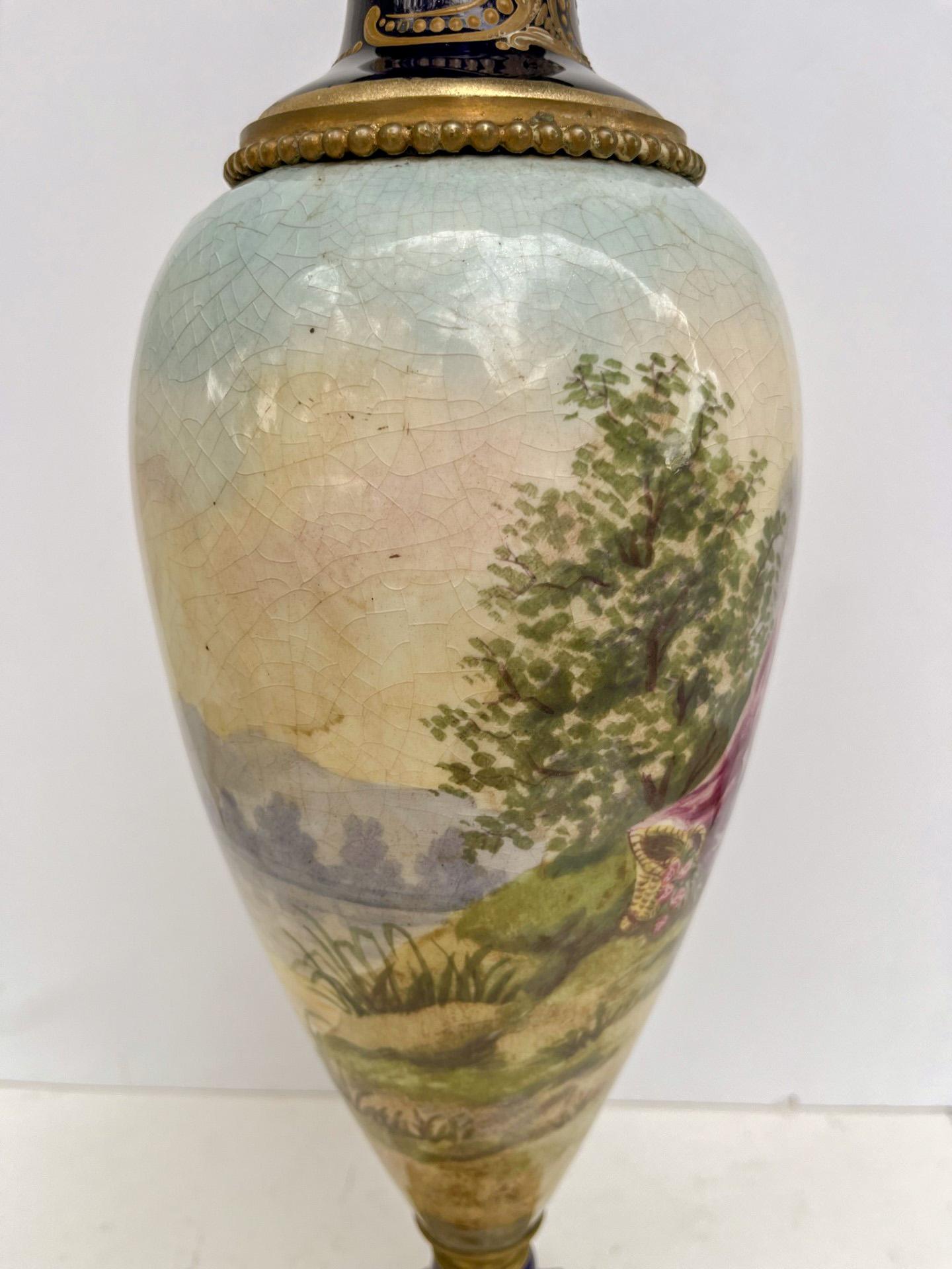 Hand-Painted French 19th Century Napoleon III Sevres Style Porcelain Vase