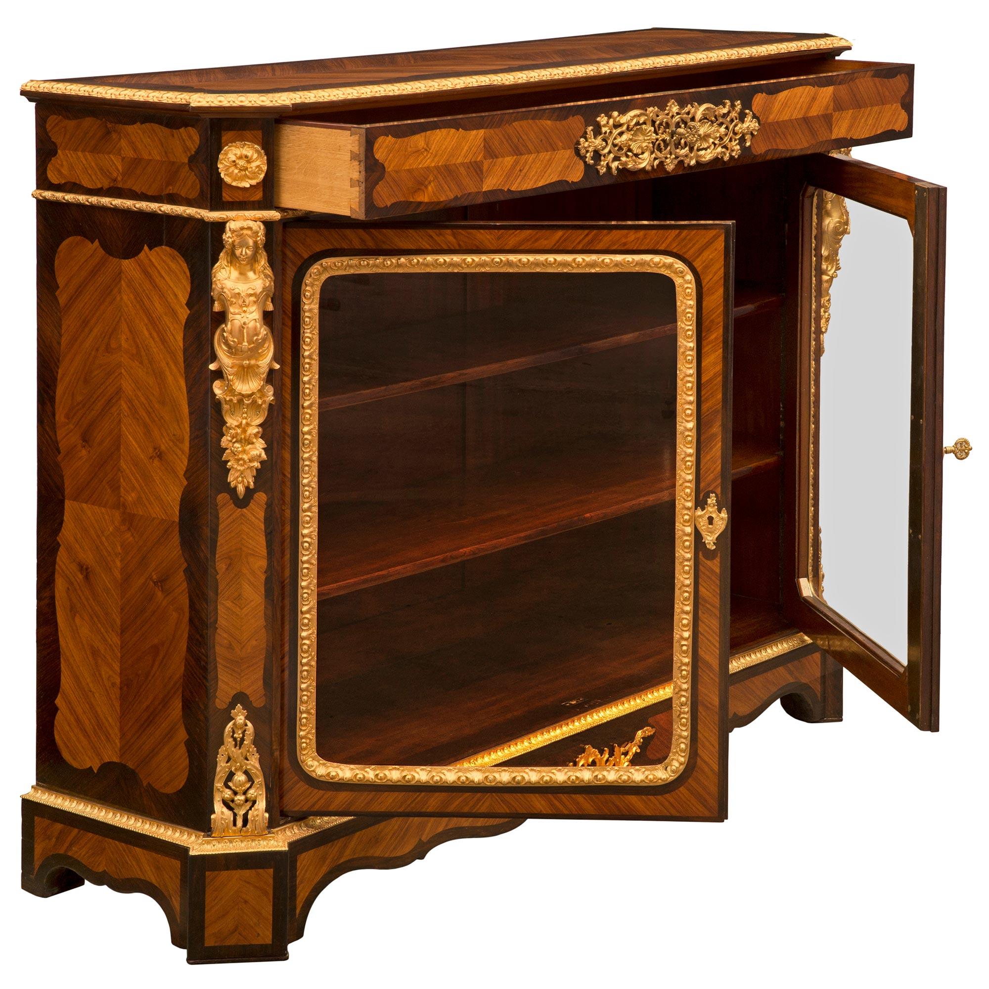 French 19th Century Napoleon III Tulipwood and Ormolu Vitrine For Sale 1