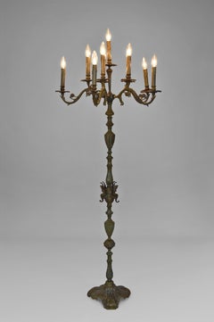 French 19th Century Napoleon III Verdigris Bronze Floor Lamp Torchère, "Sirens"