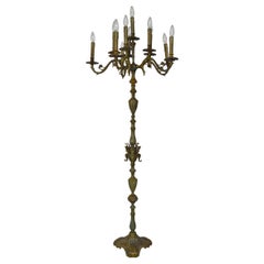 French 19th Century Napoleon III Verdigris Bronze Floor Lamp Torchère, "Sirens"