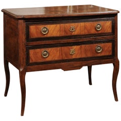 French 19th Century Napoleon III Walnut Two-Drawer Commode with Inlaid Banding