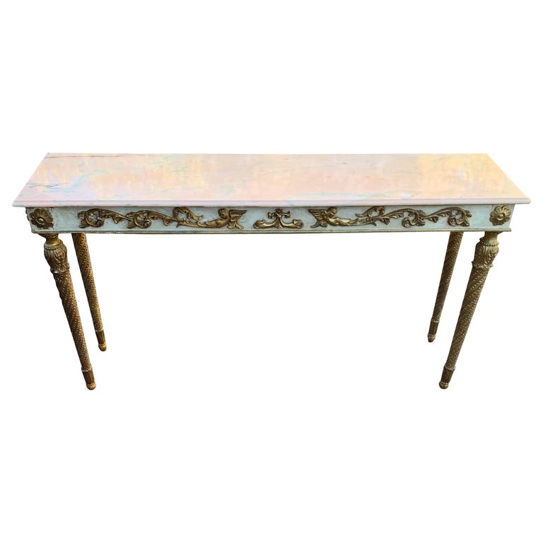 French 19th Century Narrow Louis XVI Marble-Top Console Table For Sale