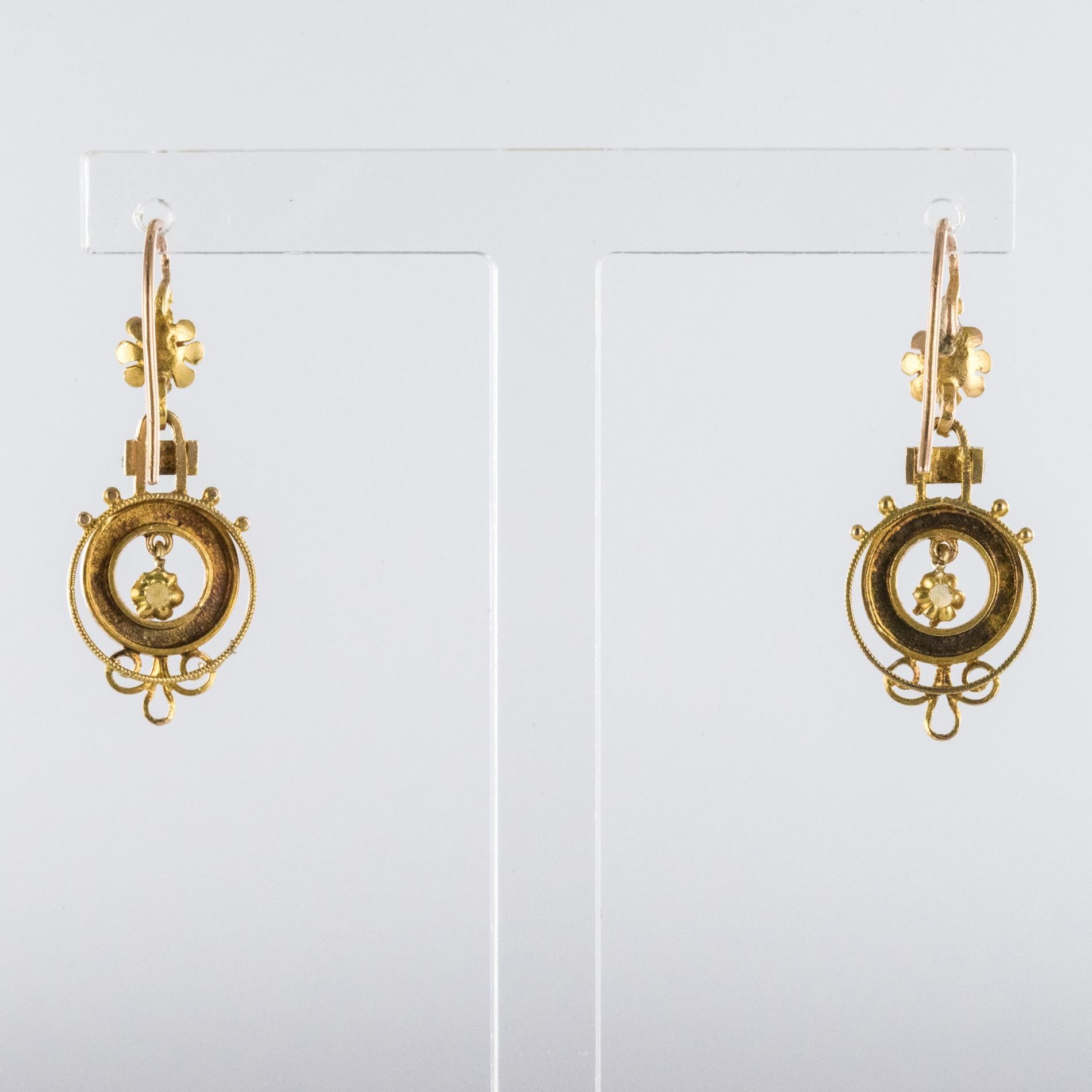French 19th Century Natural Pearl 18 Karat Rose Gold Dangle Earrings 1