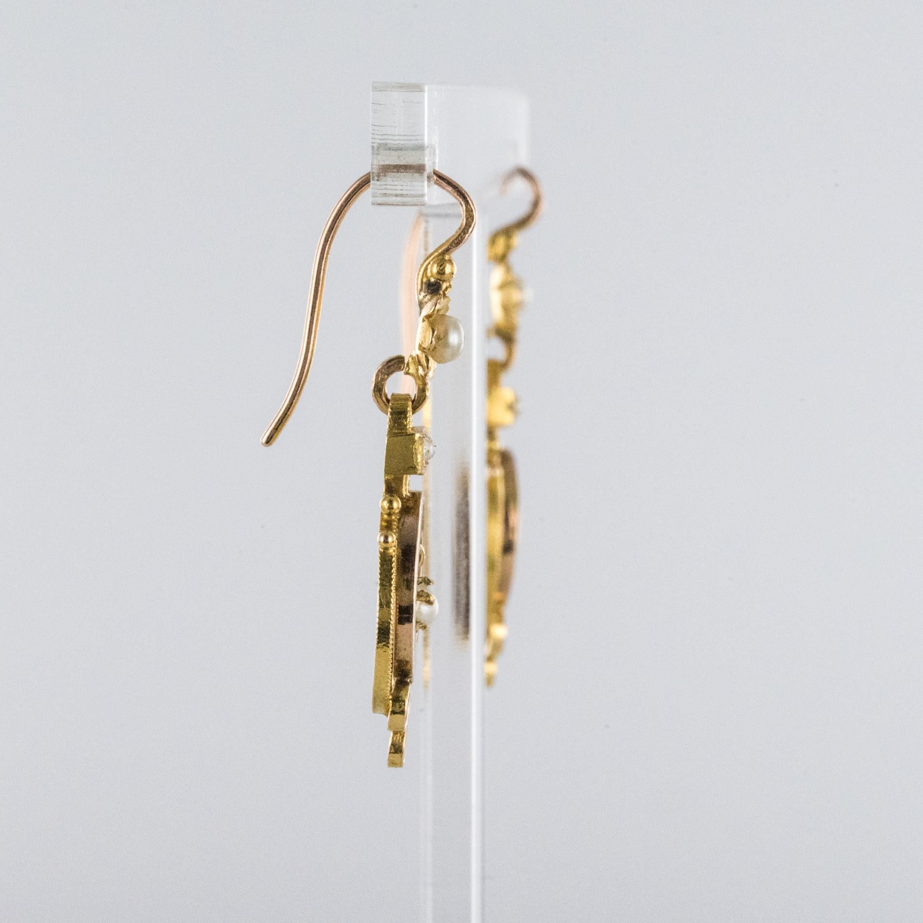 French 19th Century Natural Pearl 18 Karat Rose Gold Dangle Earrings 2