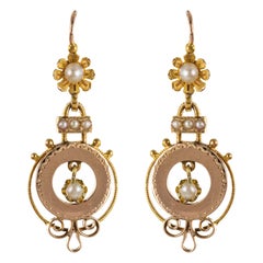 French 19th Century Natural Pearl 18 Karat Rose Gold Dangle Earrings