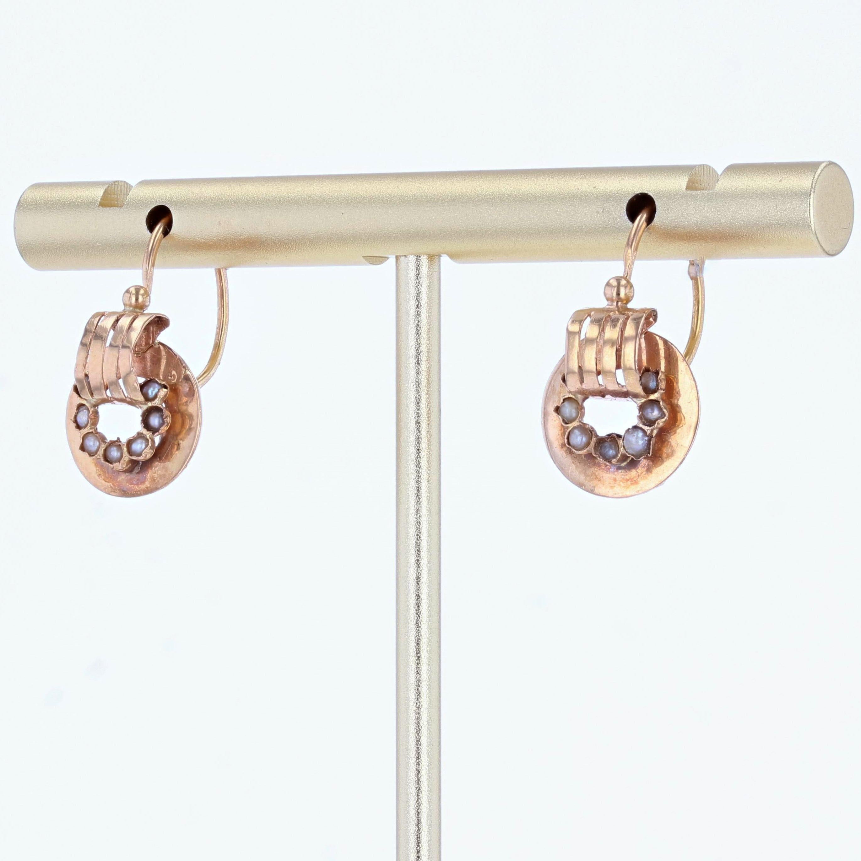 Französische, natürliche Perlen-Ohrringe aus 18 Karat Roségold mit Klappverschluss, 19. Jahrhundert im Zustand „Gut“ im Angebot in Poitiers, FR