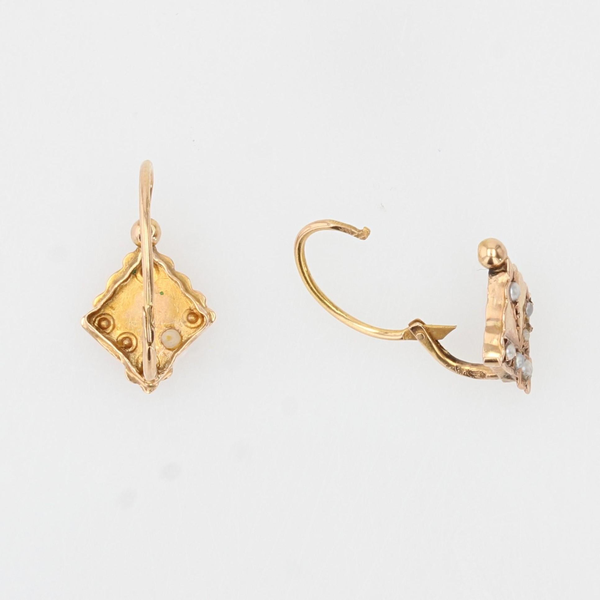 Napoleon III French 19th Century Natural Pearl 18 Karat Rose Gold Lever, Back Earrings For Sale