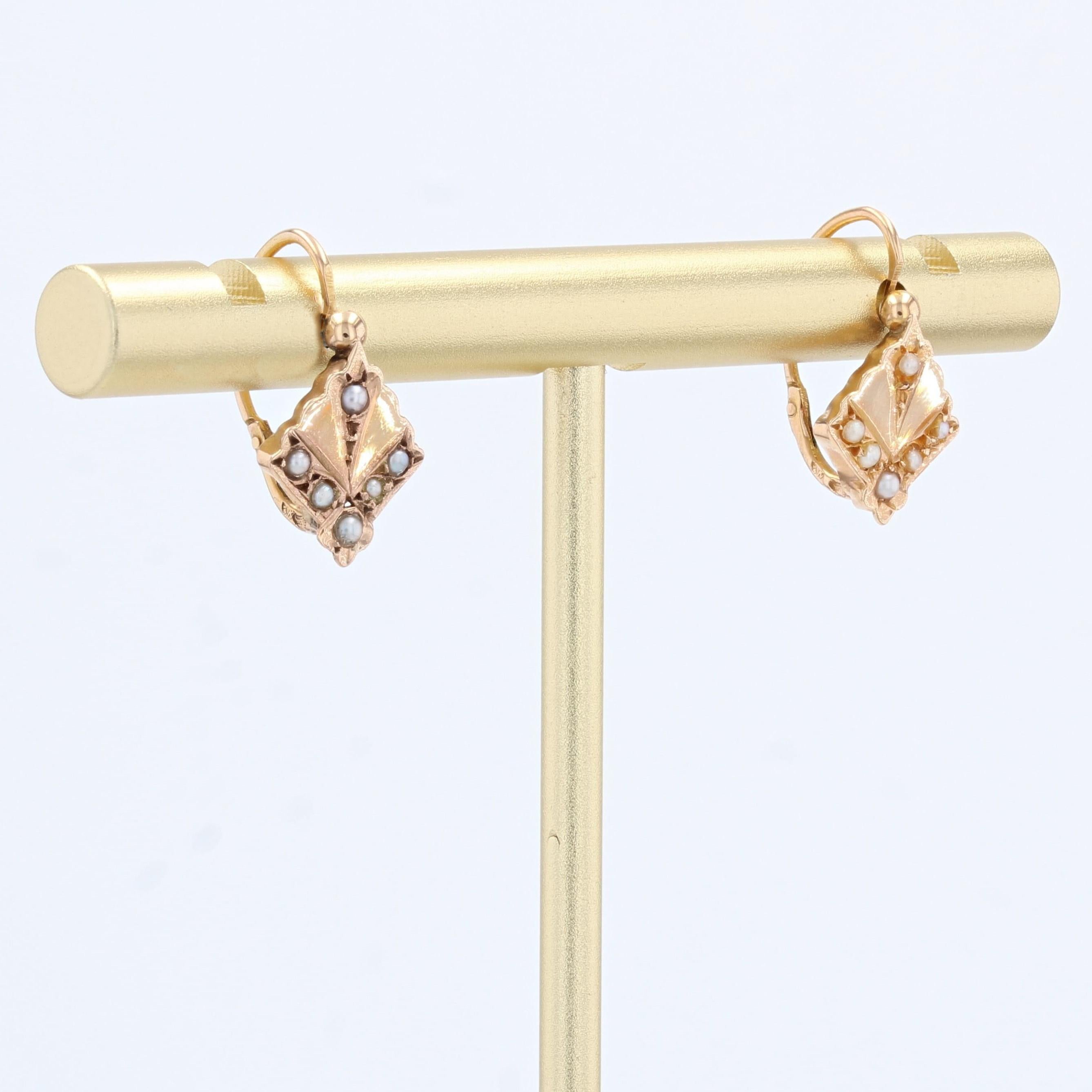 Bead French 19th Century Natural Pearl 18 Karat Rose Gold Lever, Back Earrings For Sale