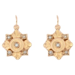 French 19th Century Natural Pearl 18 Karat Rose Gold Lever, Back Earrings