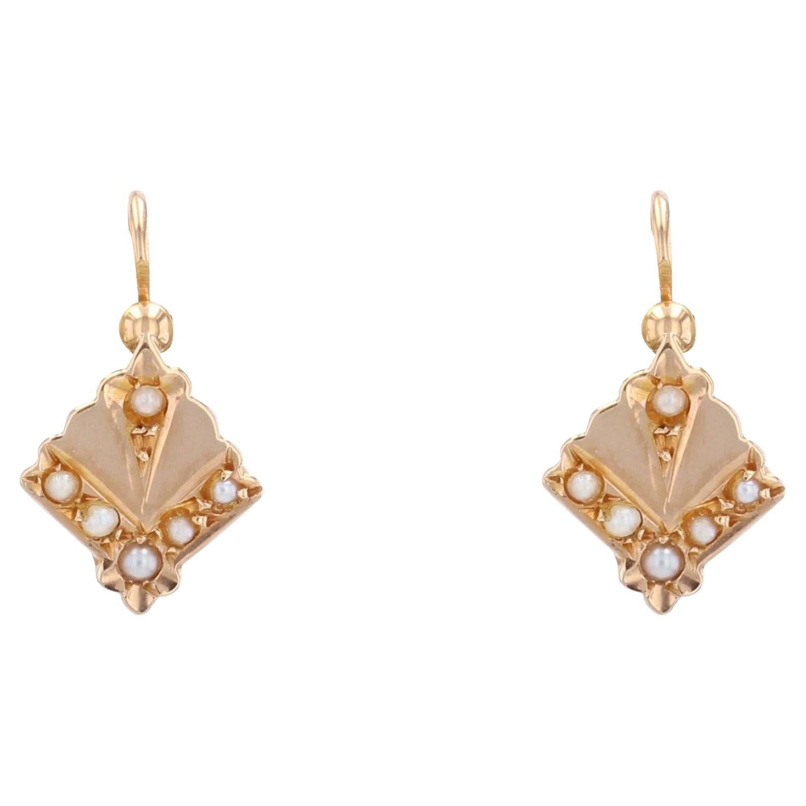 Orecchini a leva in oro rosa 18 carati con perle naturali del XIX secolo francese
