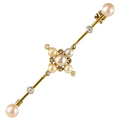French 19th Century Natural Pearl 18 Karat Yellow Gold Pin Brooch French 19th Century Natural Pearl 18 Karat Yellow Gold Pin Brooch