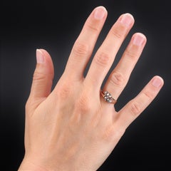 French 19th Century Natural Pearl Diamonds 18 Karat Rose Gold Double Ring