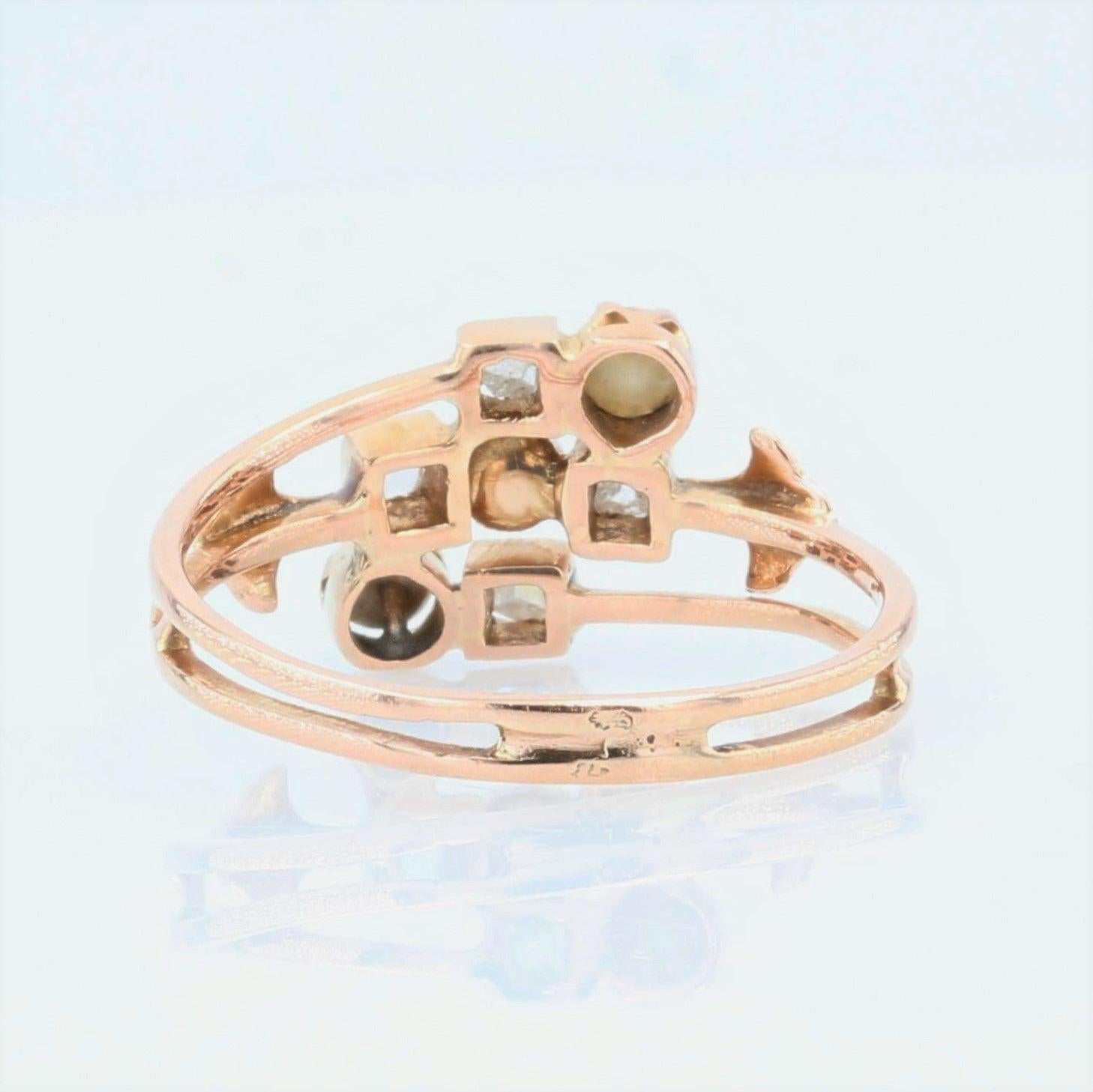 French 19th Century Natural Pearl Diamonds 18 Karat Rose Gold Ring 4