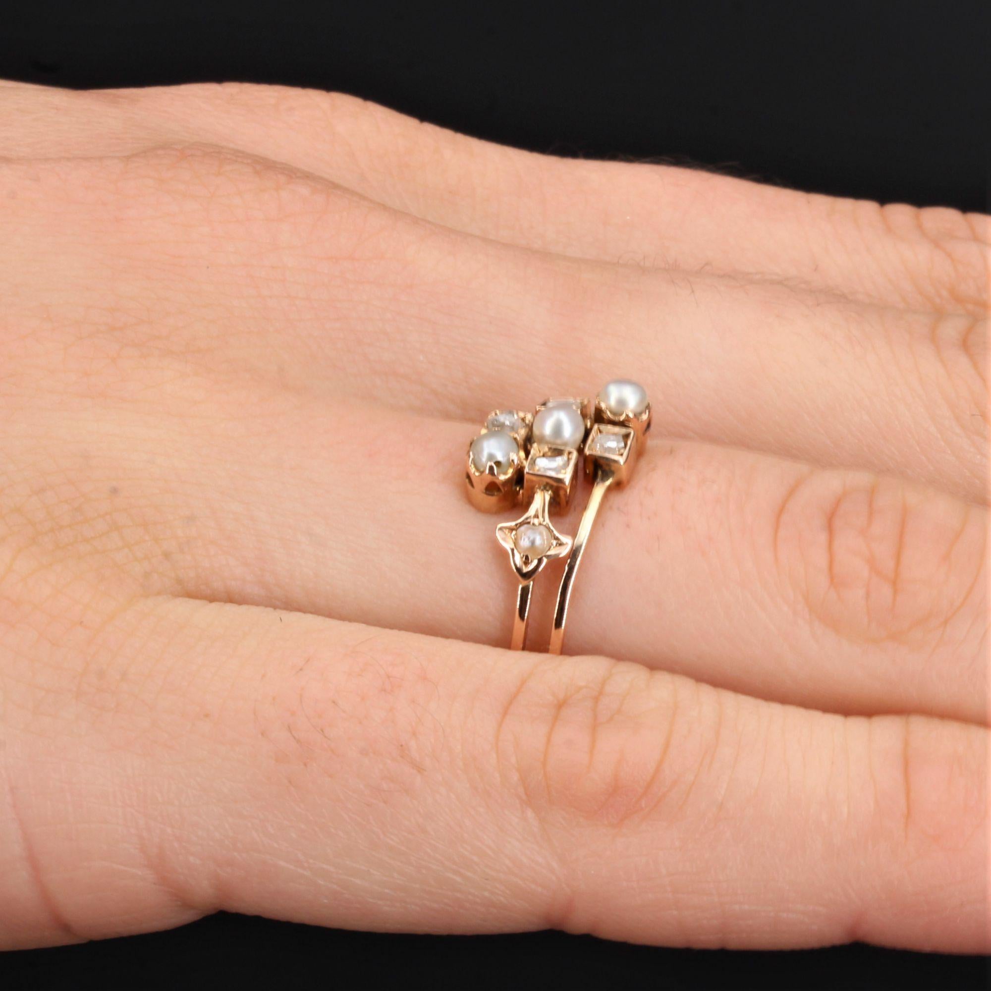 French 19th Century Natural Pearl Diamonds 18 Karat Rose Gold Ring 3