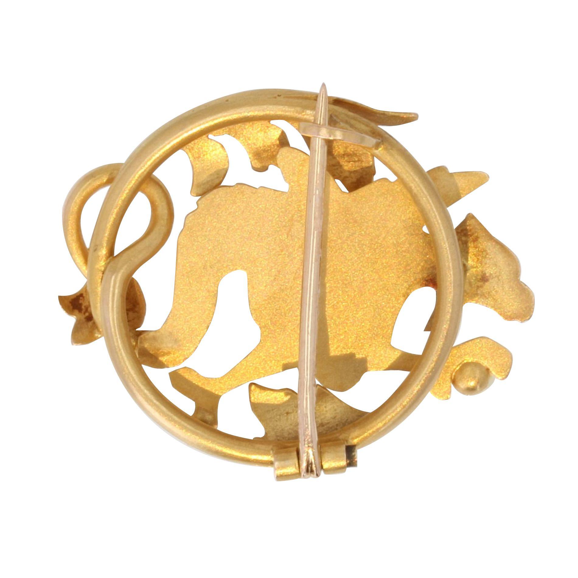 Round Cut French 19th Century Natural Pearl Ruby 18 Karat Yellow Gold Chimera Brooch For Sale