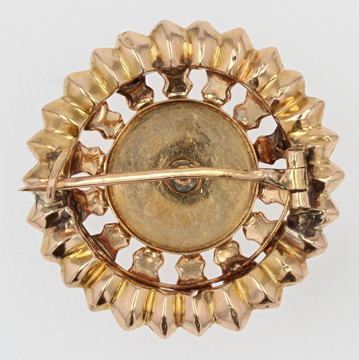Bead French 19th Century Natural Pearls 18 Karat Rose Gold Brooch For Sale