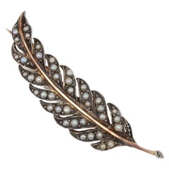 French 19th Century Natural Pearls 18 Karat Rose Gold Silver Leaf Brooch