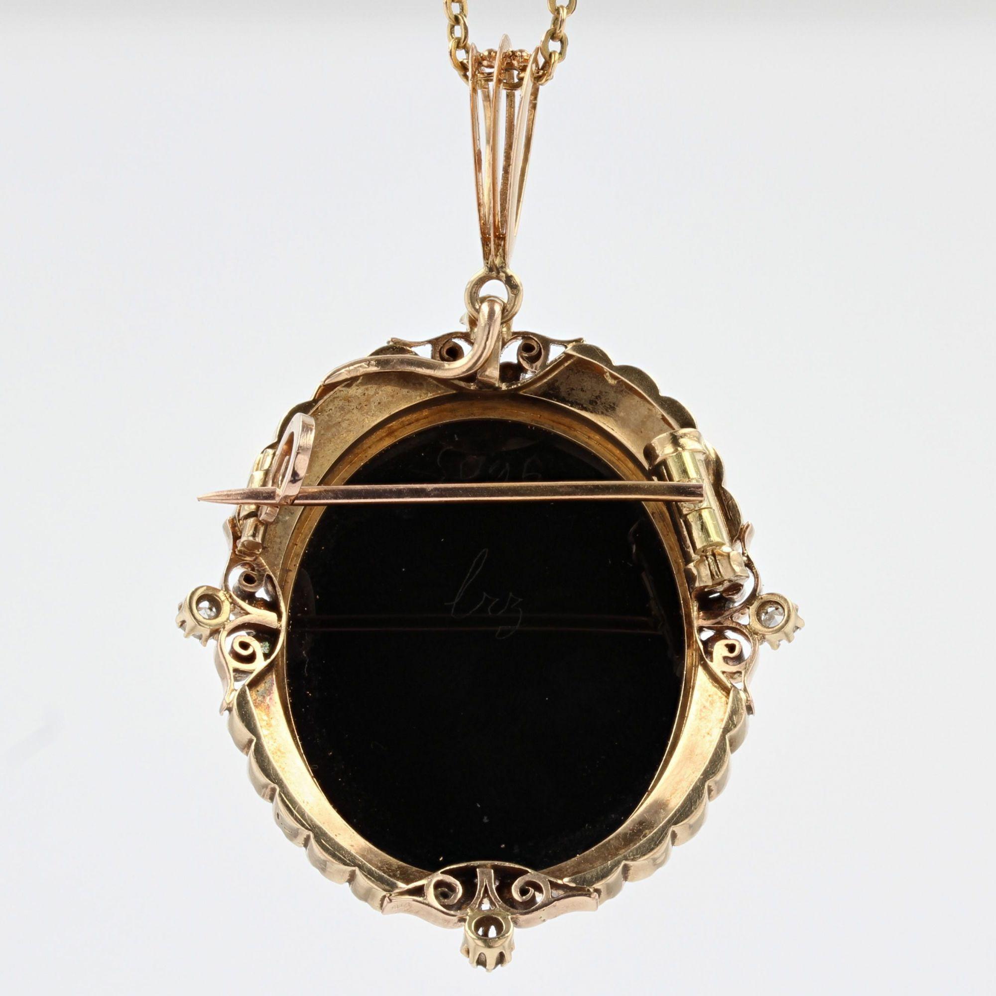 French 19th Century Natural Pearls Diamonds Onyx Cameo Set For Sale 1