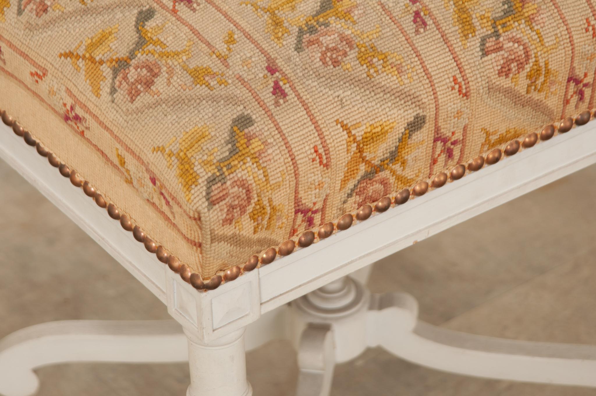 Needlework French 19th Century Needlepoint Square Stool For Sale