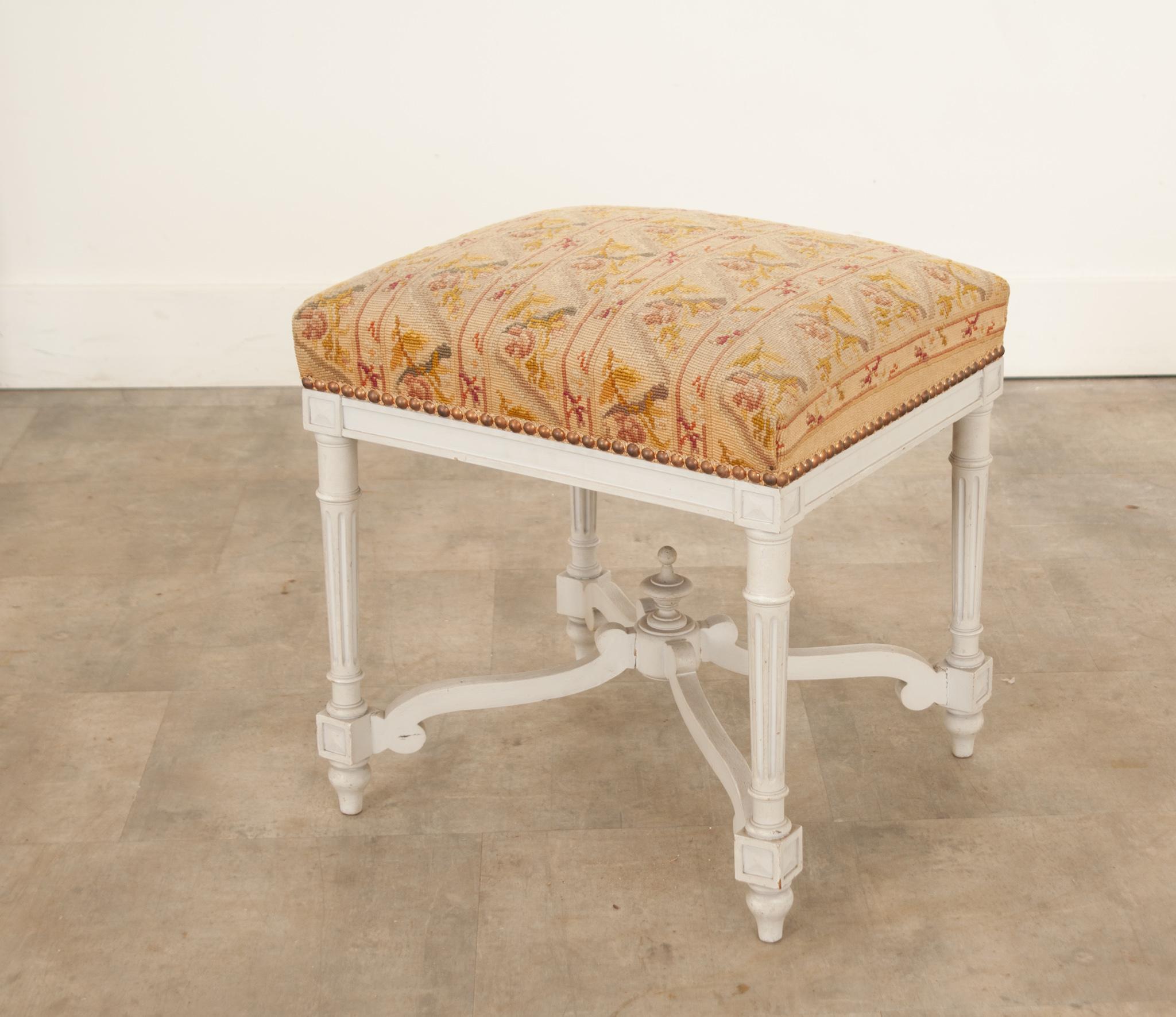 20th Century French 19th Century Needlepoint Square Stool For Sale