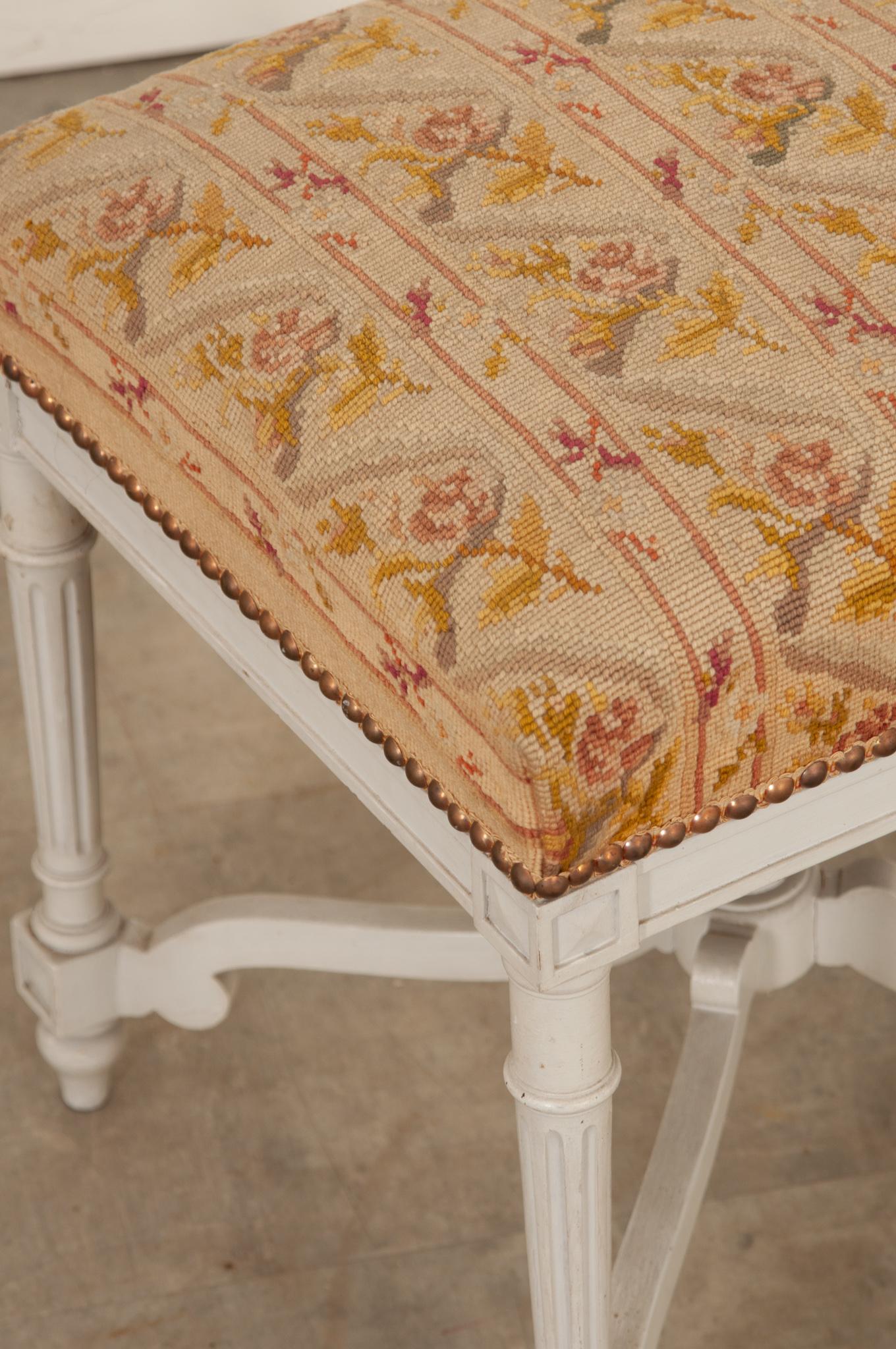 Wood French 19th Century Needlepoint Square Stool For Sale