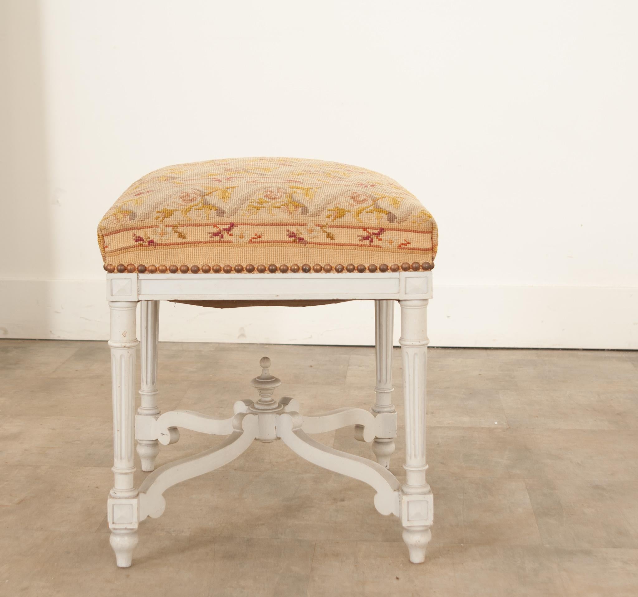 French 19th Century Needlepoint Square Stool For Sale 2