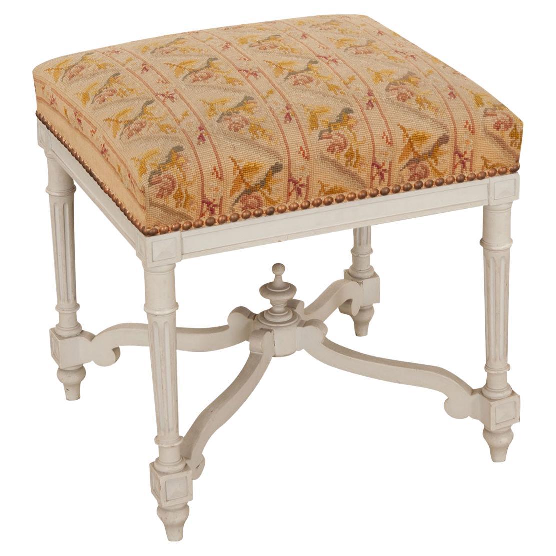 French 19th Century Needlepoint Square Stool For Sale