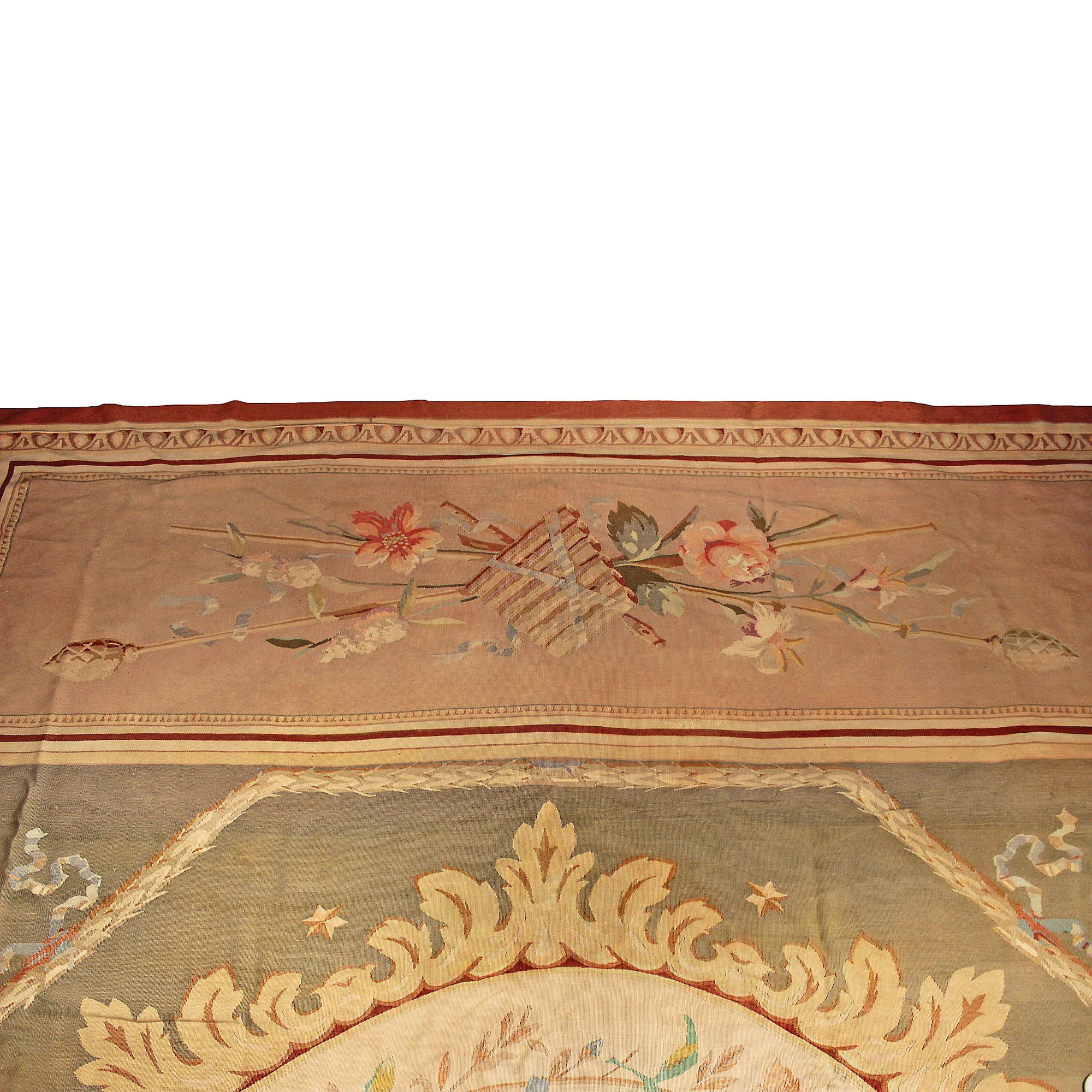 French 19th Century Neo-Classical Empire St. Aubusson Antique Carpet In Good Condition For Sale In West Palm Beach, FL