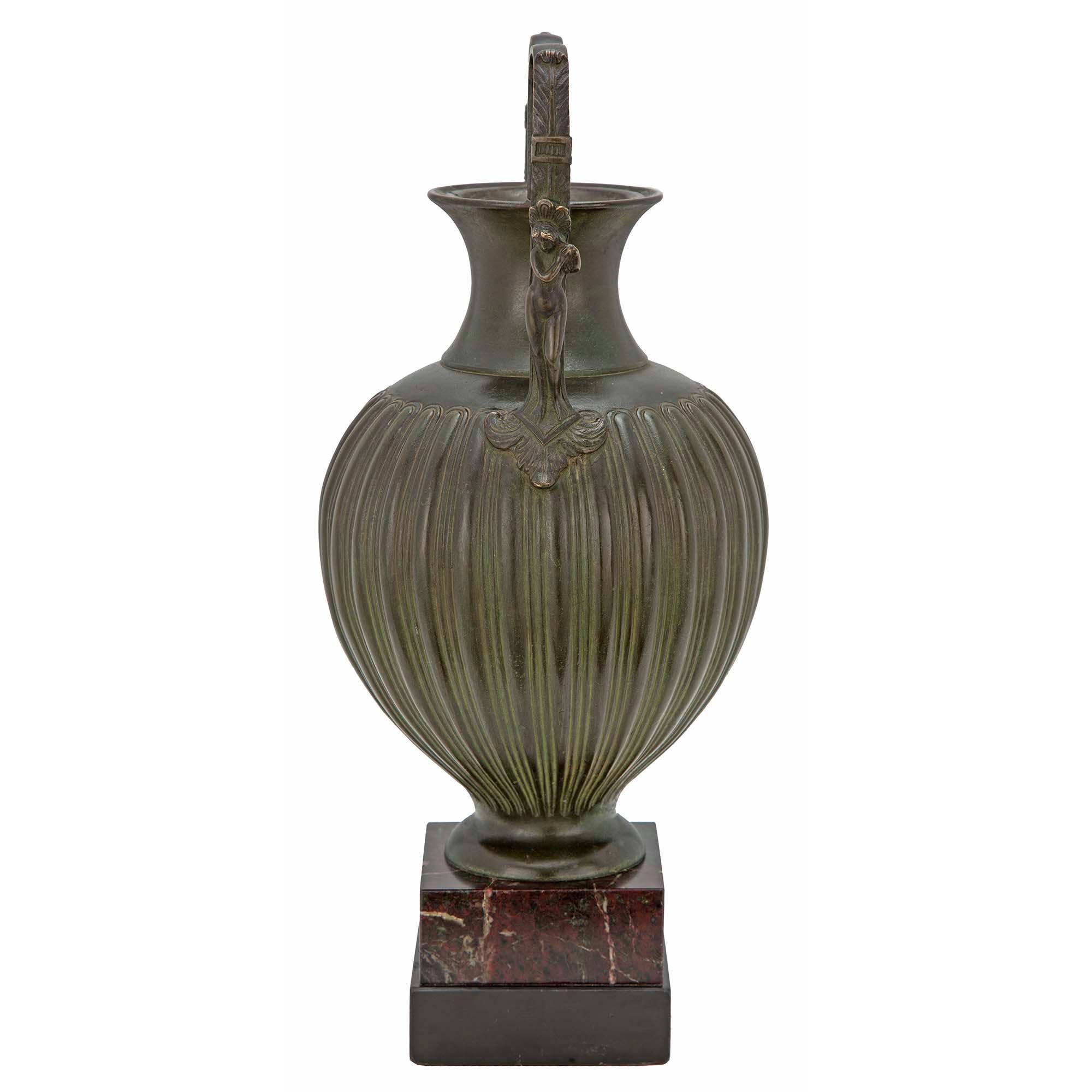Neoclassical French 19th Century Neo-Classical Patinated Verdigris Bronze Urn For Sale