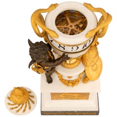 French 19th Century Neo-Classical Period Marble, Ormolu, & Bronze Clock