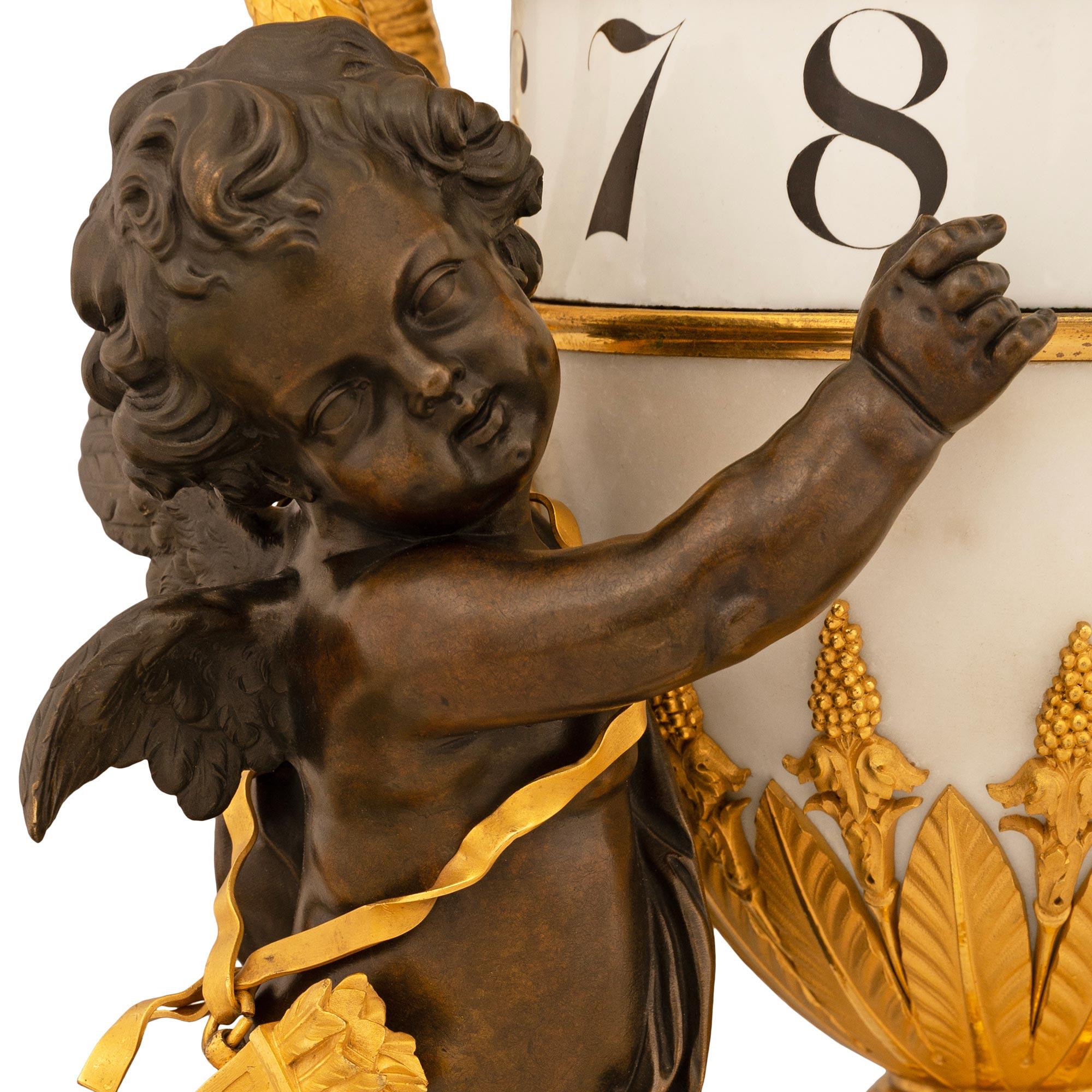 French 19th Century Neo-Classical Period Marble, Ormolu, & Bronze Clock For Sale 2