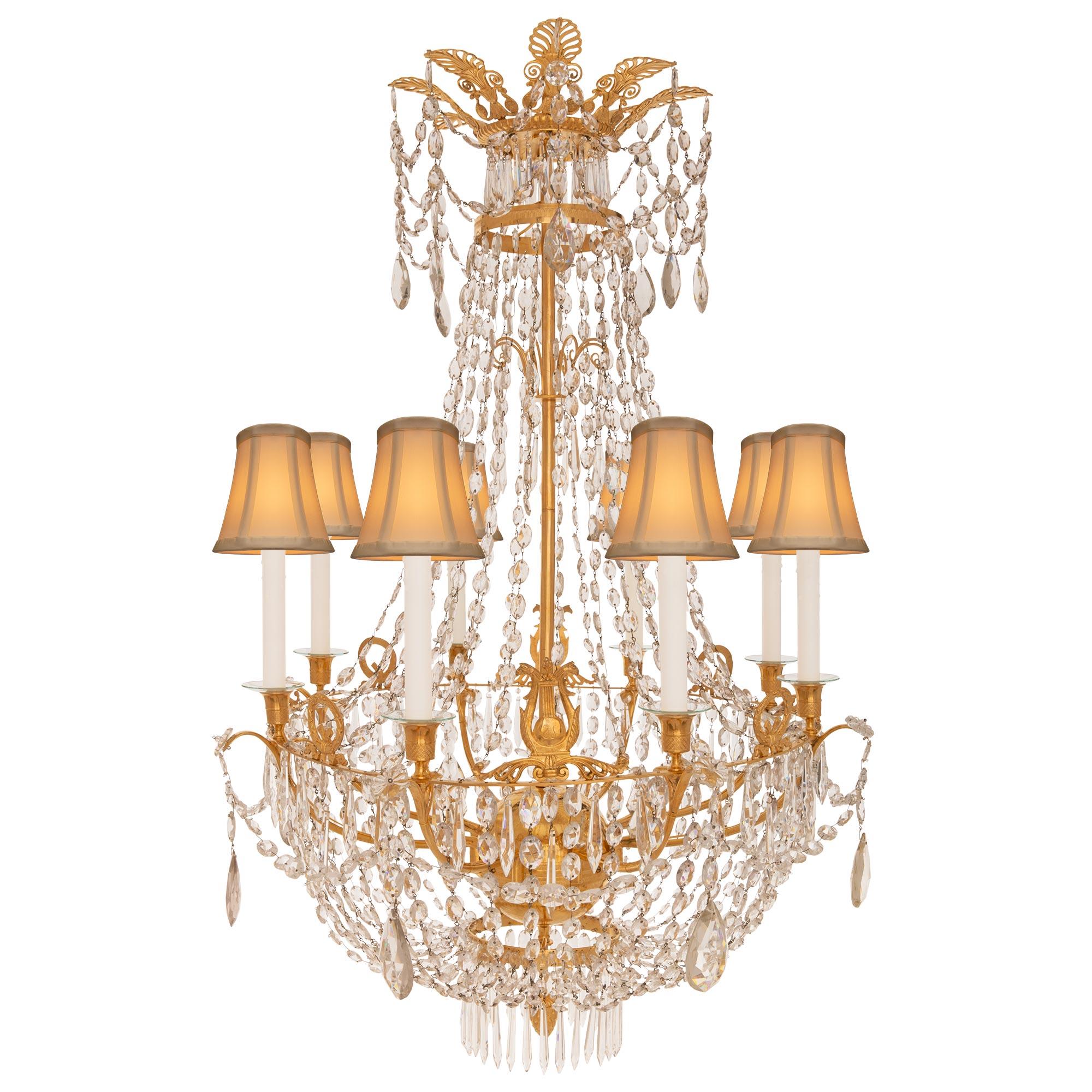 French, 19th Century, Neo-Classical St. Baccarat Crystal and Ormolu Chandelier