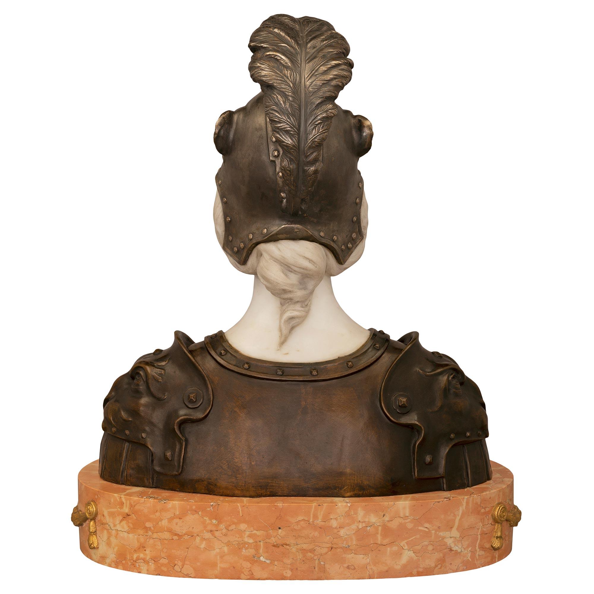 Patinated French 19th Century Neo-Classical St. Bronze, Marble, & Ormolu Bust of Marianne For Sale