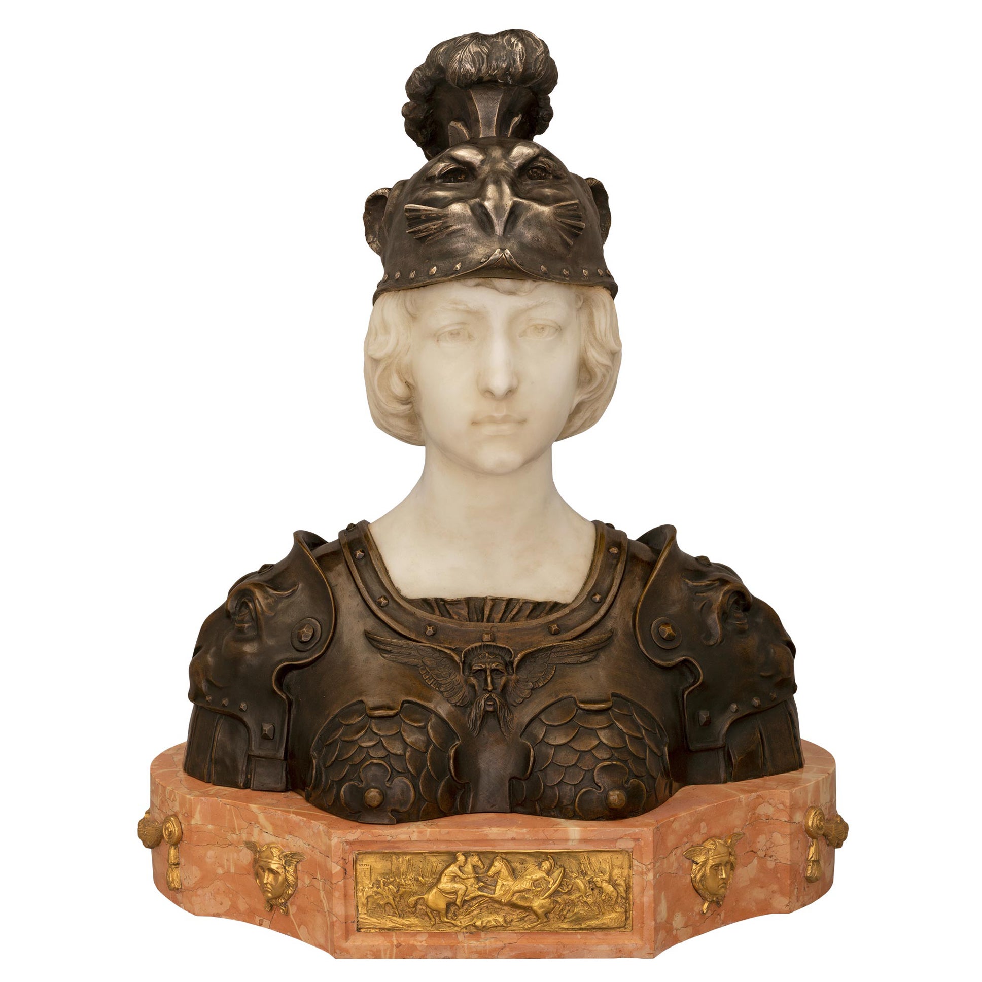 Busto neoclásico francés del siglo XIX de bronce, mármol y ormolu de Marianne en venta