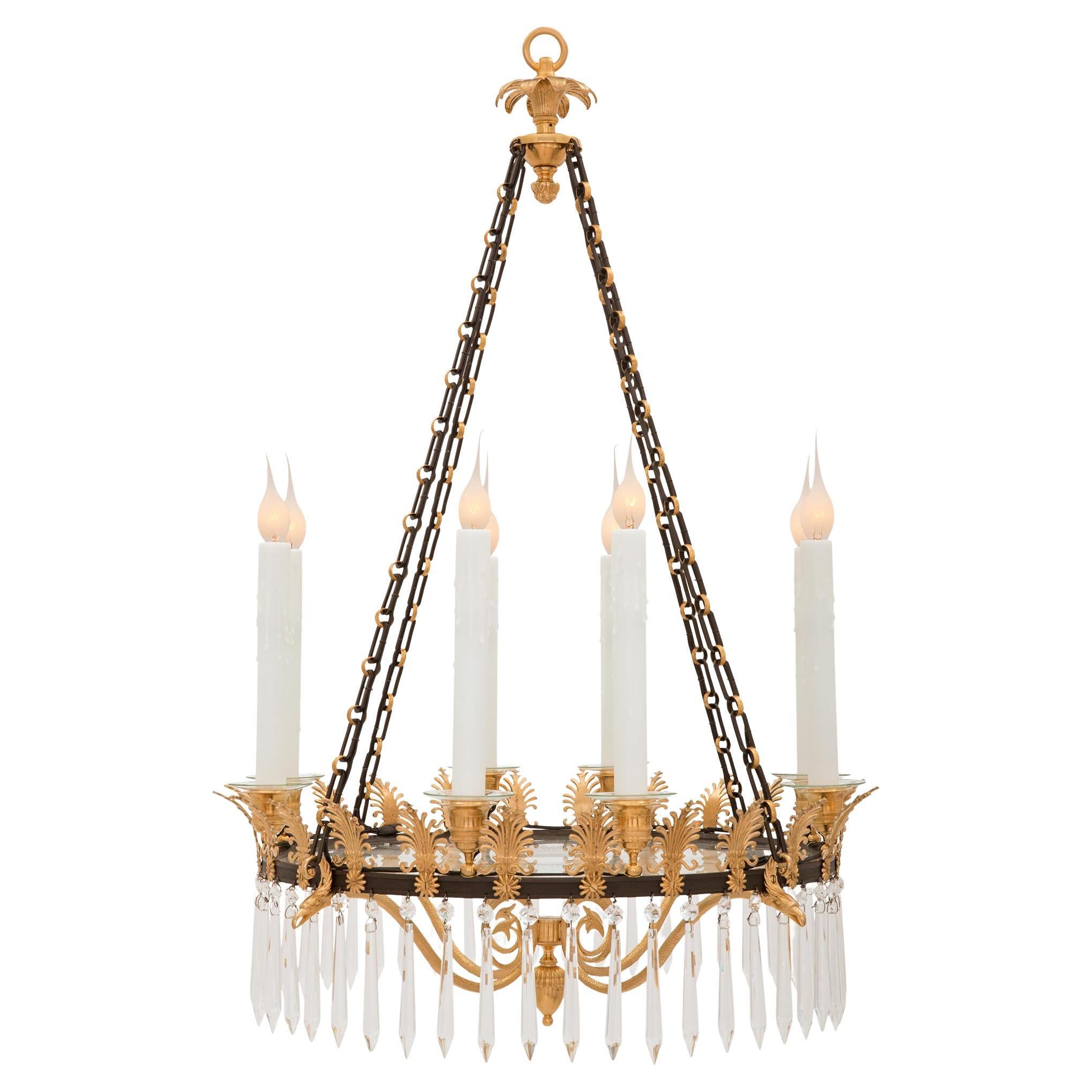 French 19th Century Neo-Classical St. Bronze, Ormolu, And Crystal Chandelier For Sale