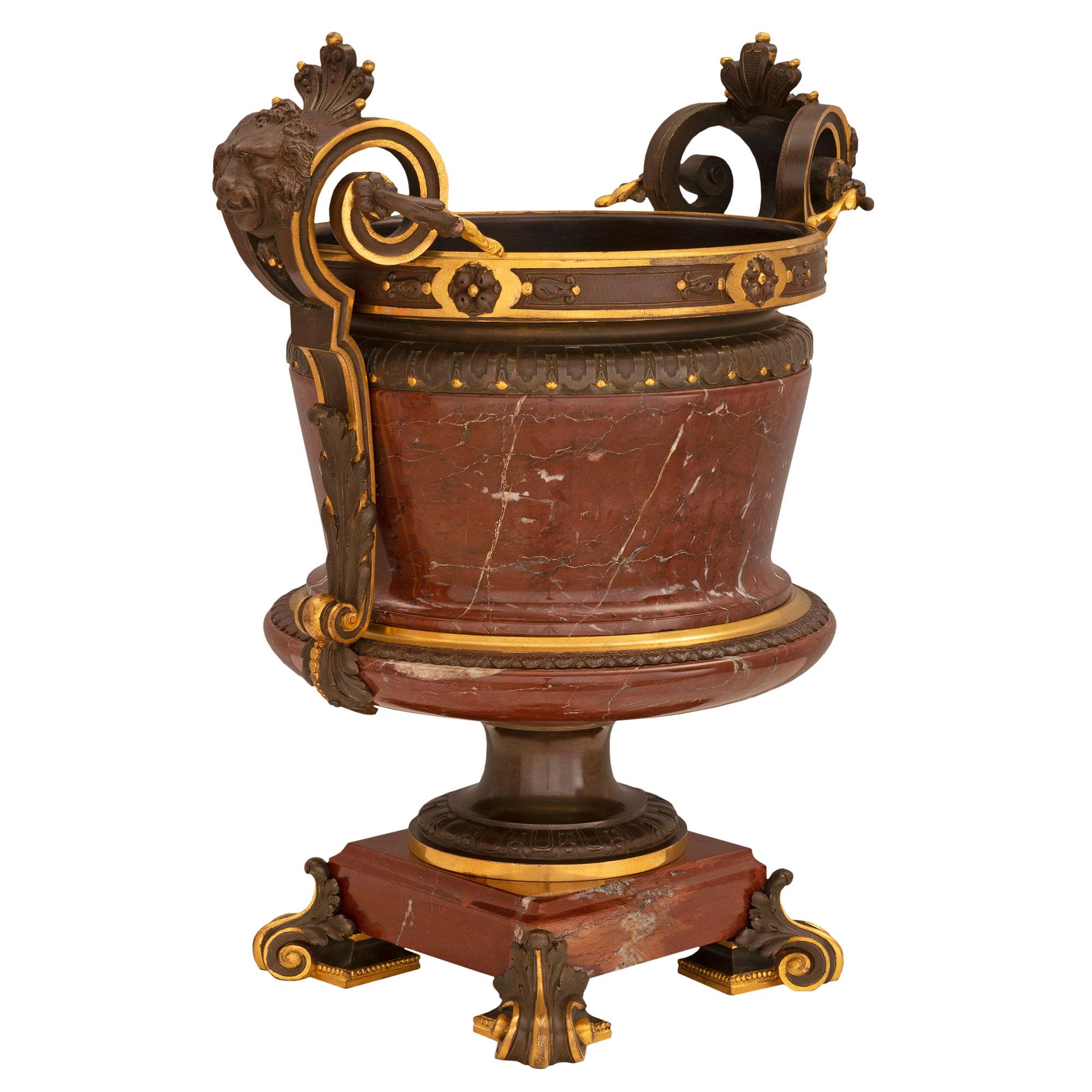 Patinated French 19th Century Neo-Classical St. Bronze, Ormolu and Marble Urn