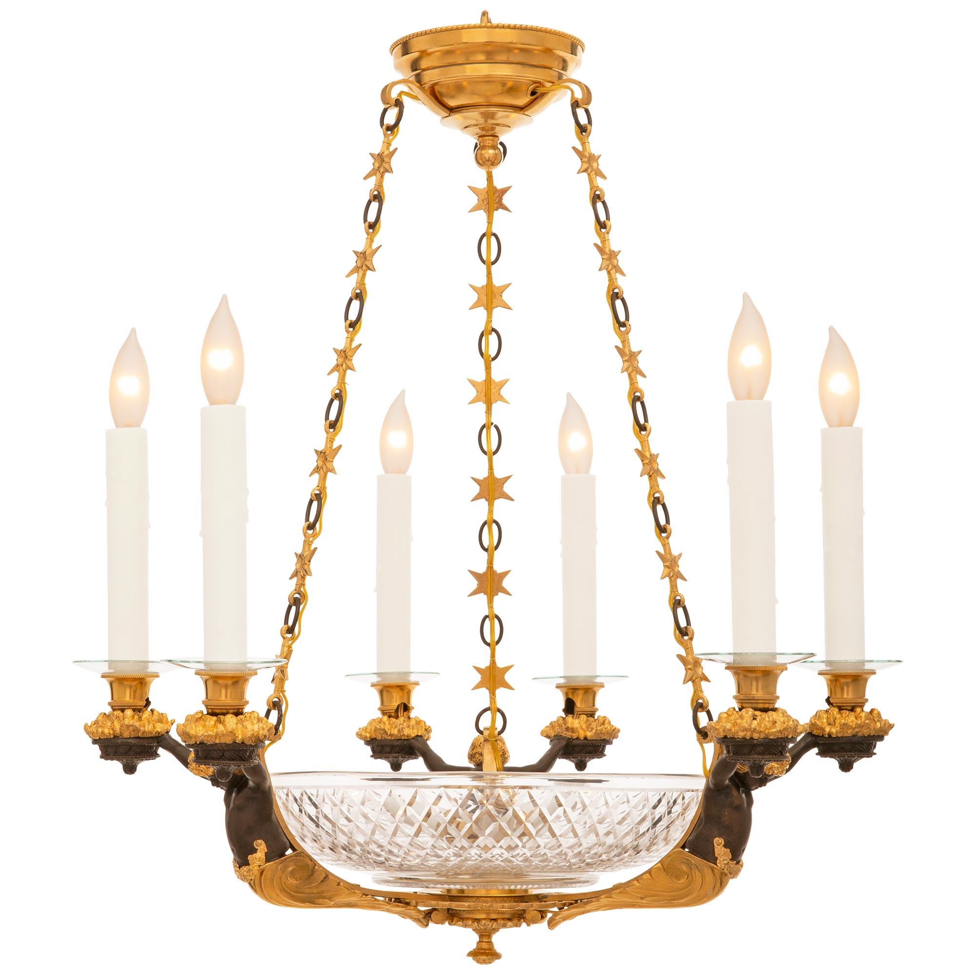 Neoclassical French 19th Century Neo-Classical St. Bronze, Ormolu & Glass Chandelier For Sale