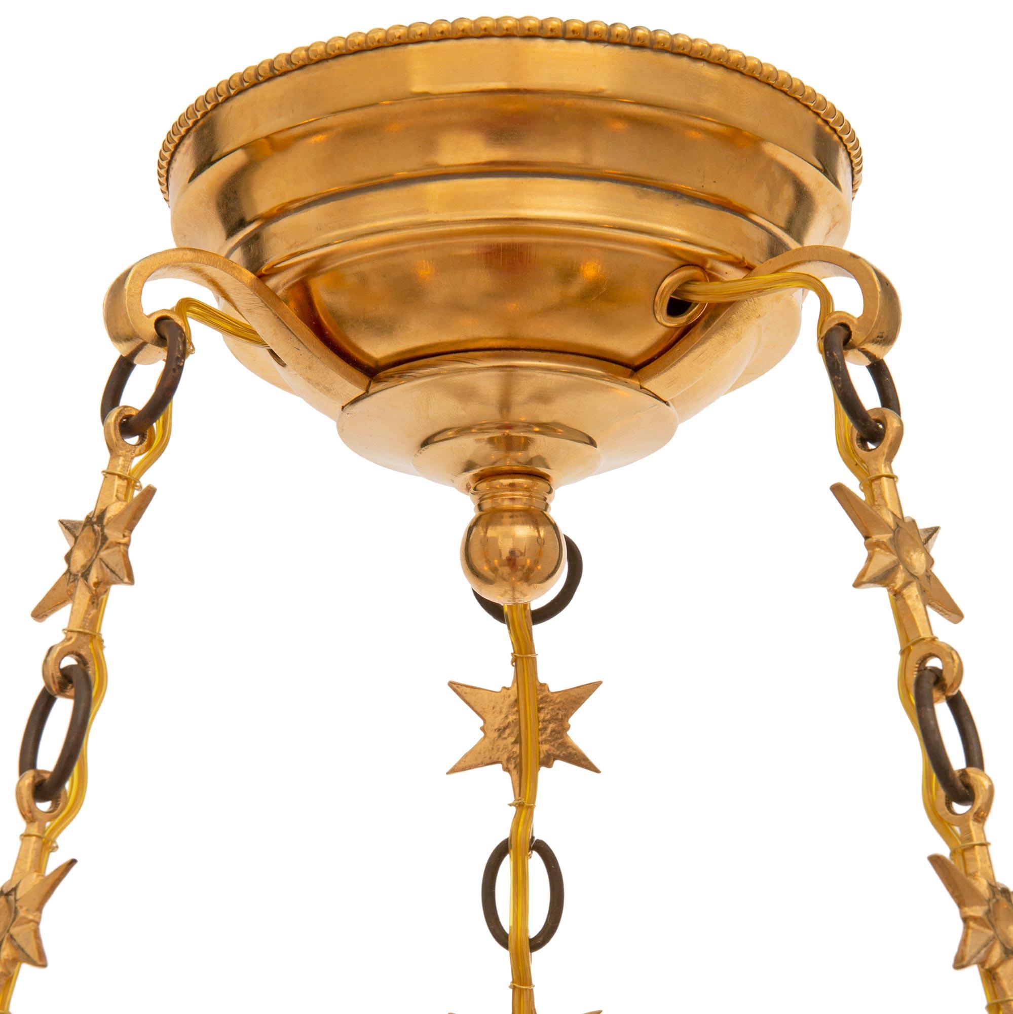 Patinated French 19th Century Neo-Classical St. Bronze, Ormolu & Glass Chandelier For Sale