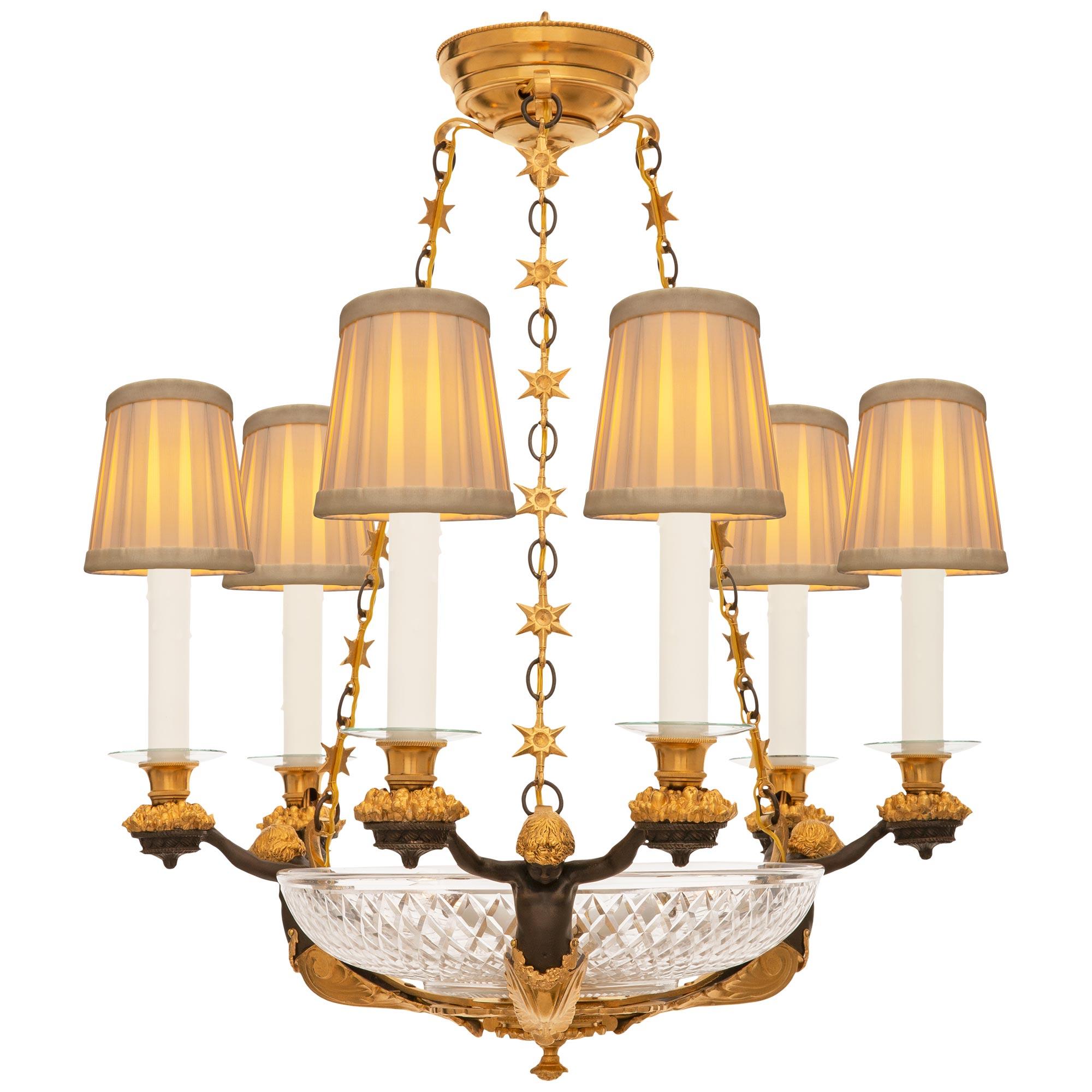 French 19th Century Neo-Classical St. Bronze, Ormolu & Glass Chandelier For Sale 4