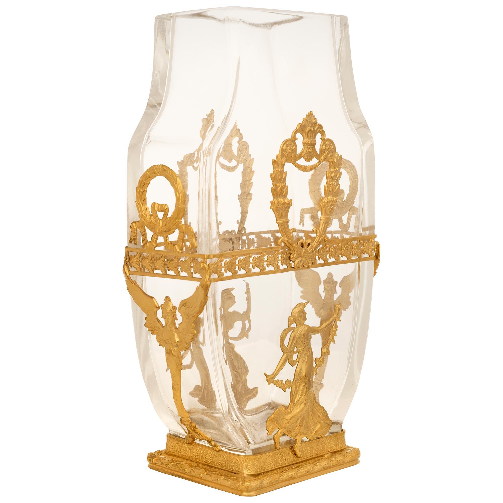 Neoclassical French 19th century Neo-Classical st. Crystal and Ormolu vase For Sale