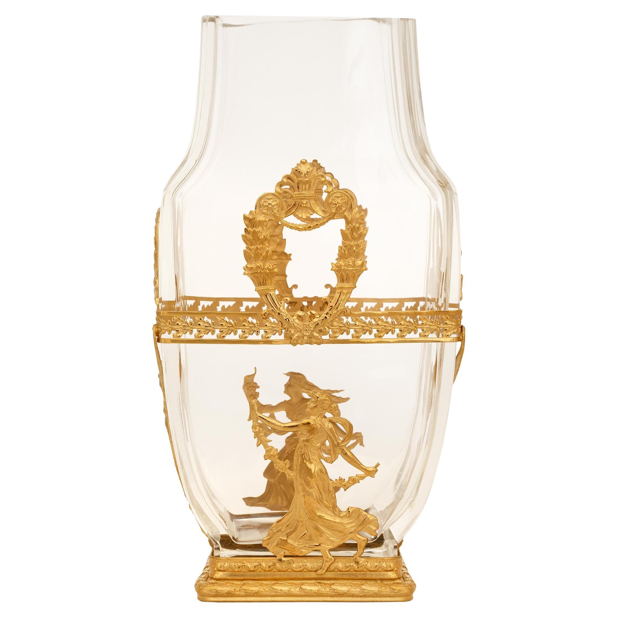 French 19th century Neo-Classical st. Crystal and Ormolu vase For Sale