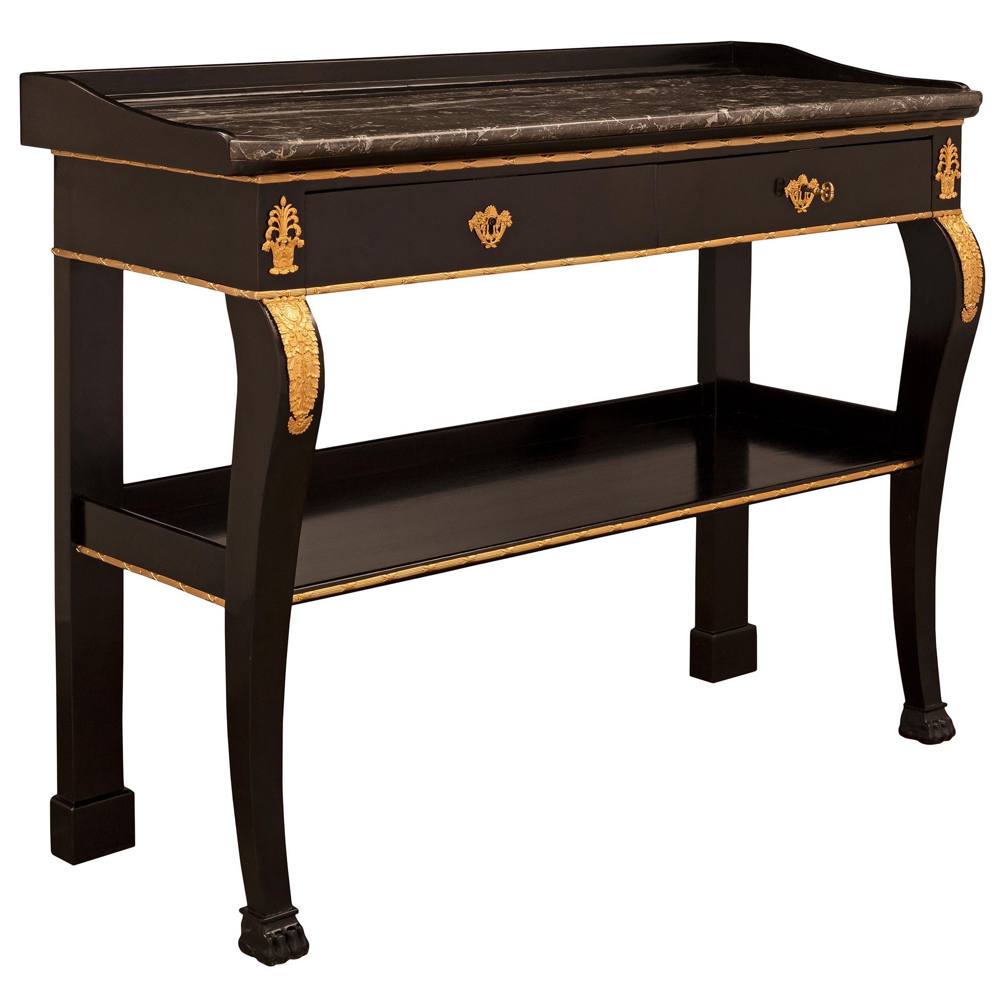 Neoclassical French 19th Century Neo-Classical St. Ebonized Fruitwood and Marble Console For Sale