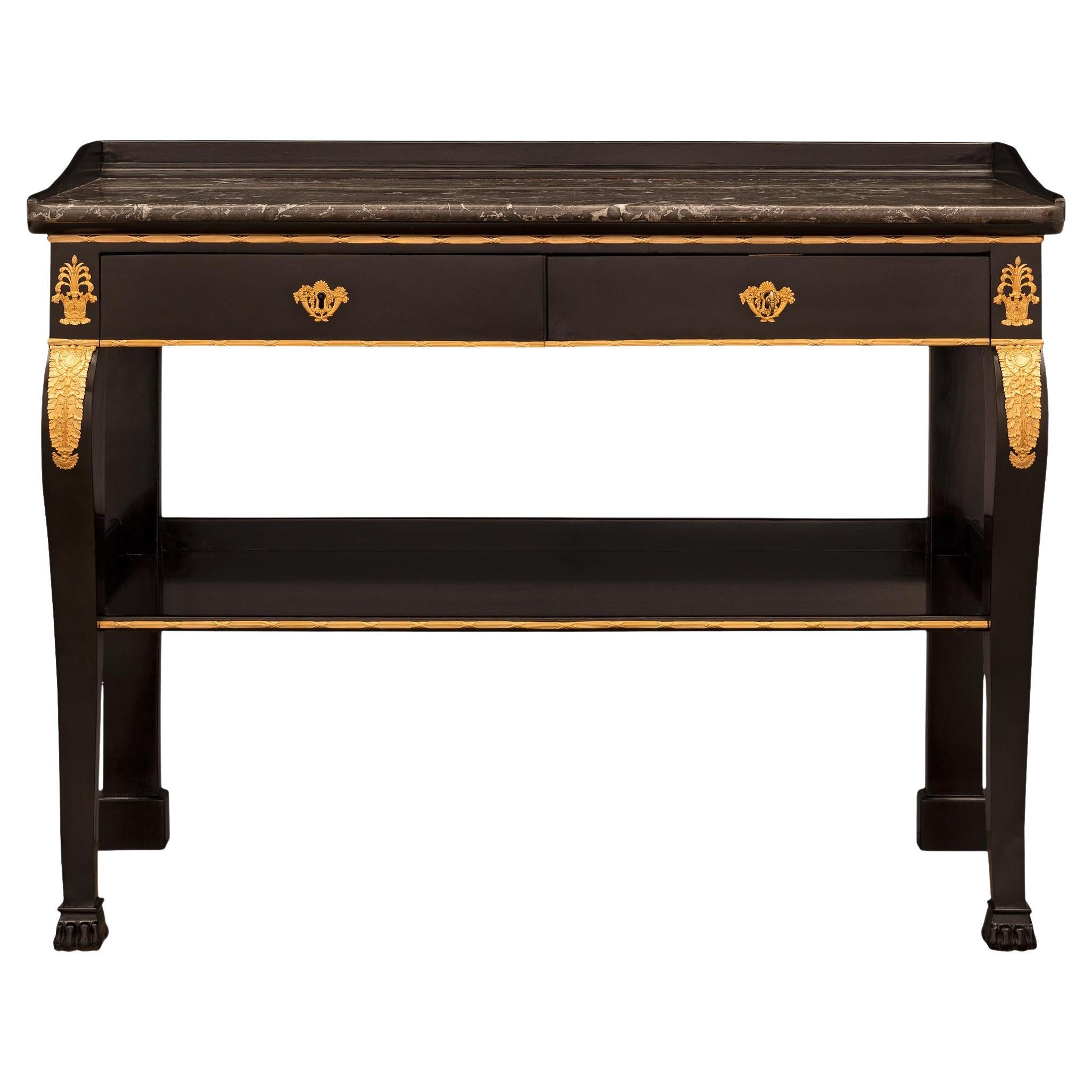 French 19th Century Neo-Classical St. Ebonized Fruitwood and Marble Console