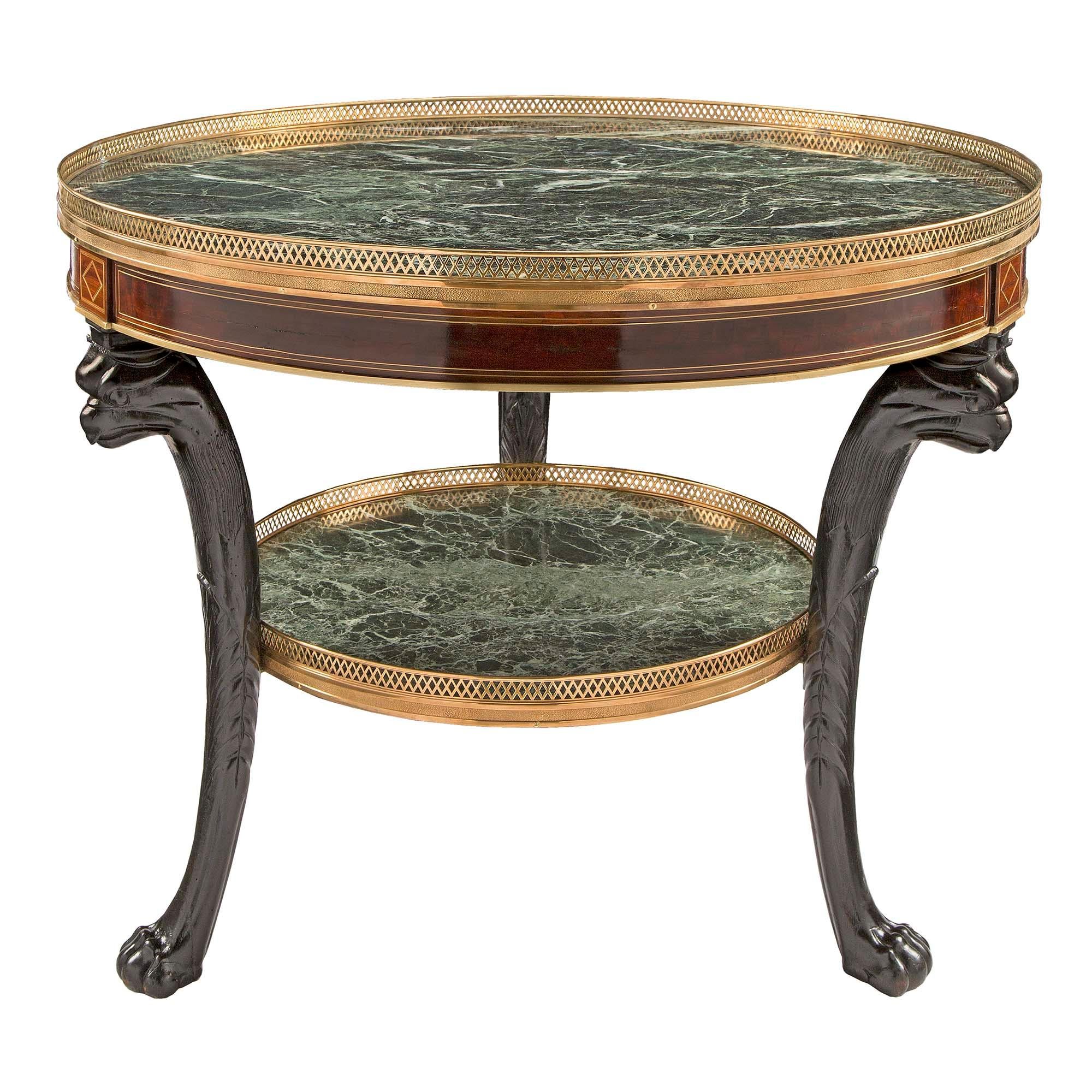 Neoclassical French 19th Century Neo-Classical St. Mahogany, Marble, And Ormolu Center Table For Sale