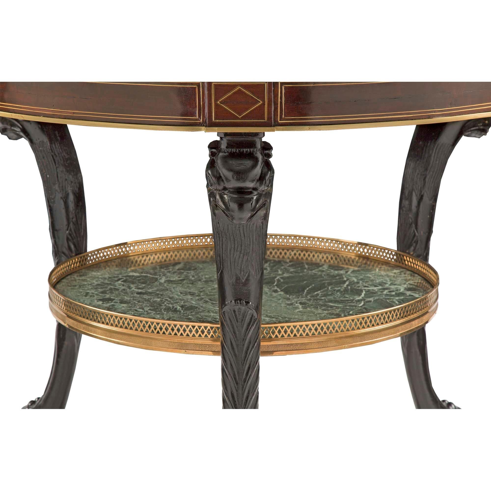 Ebonized French 19th Century Neo-Classical St. Mahogany, Marble, And Ormolu Center Table For Sale