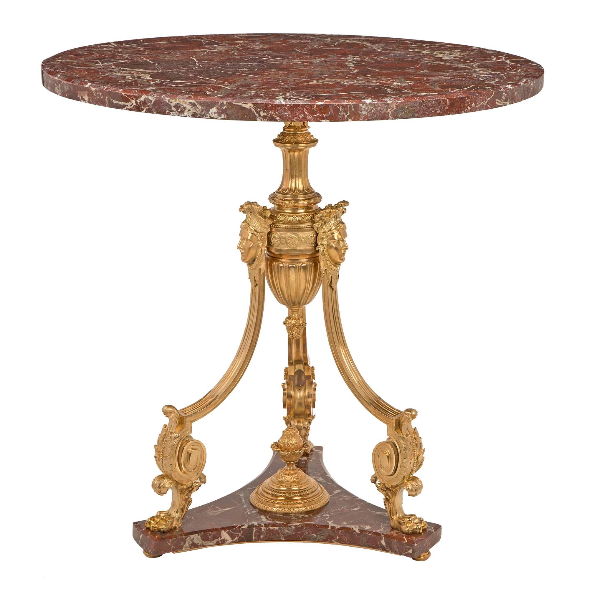 Neoclassical French 19th Century Neo-Classical St. Marble And Ormolu Side Table For Sale