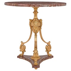 Table d'appoint néoclassique française du 19ème siècle en marbre et bronze doré