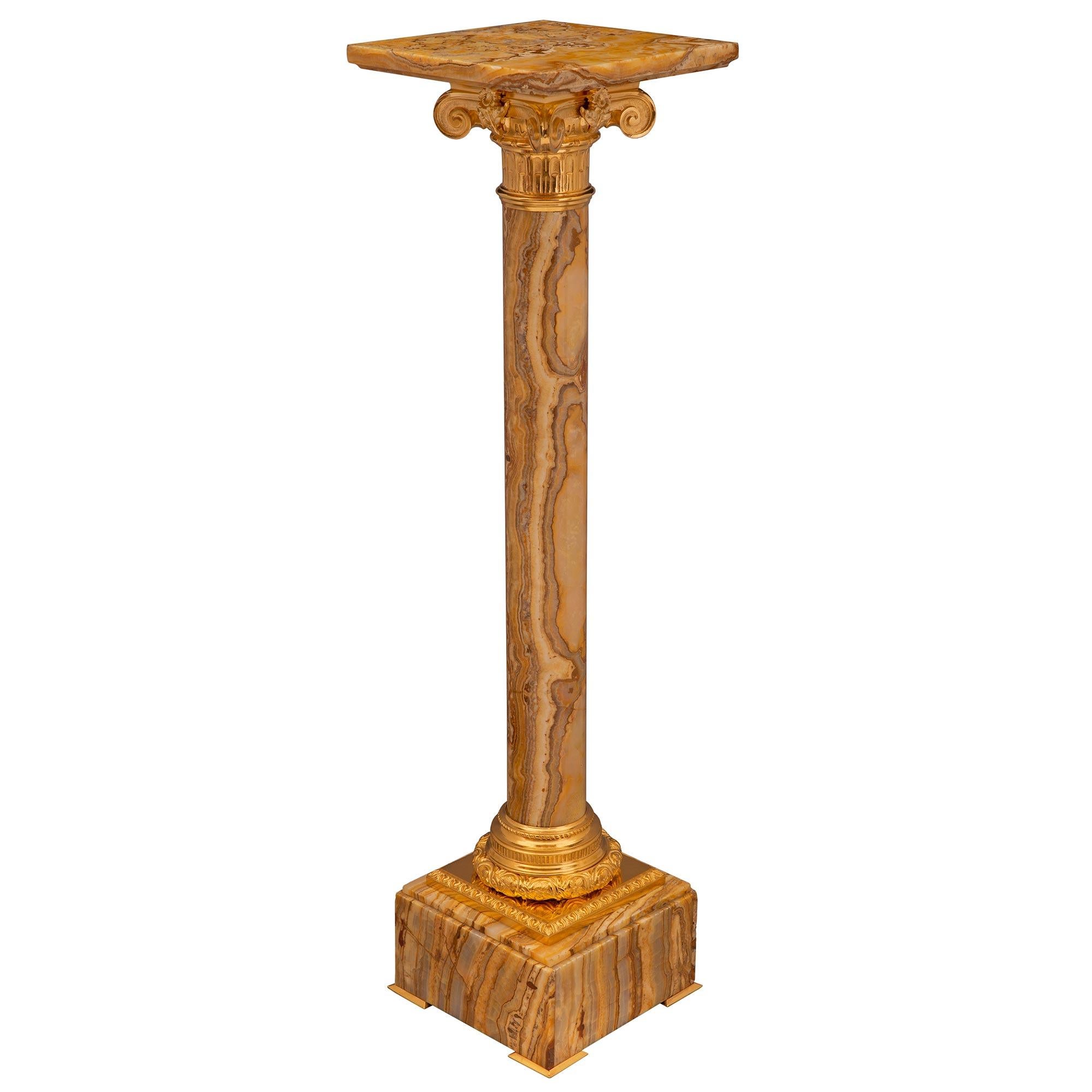 Neoclassical French, 19th Century, Neo-Classical St. Onyx and Ormolu Pedestal Column For Sale
