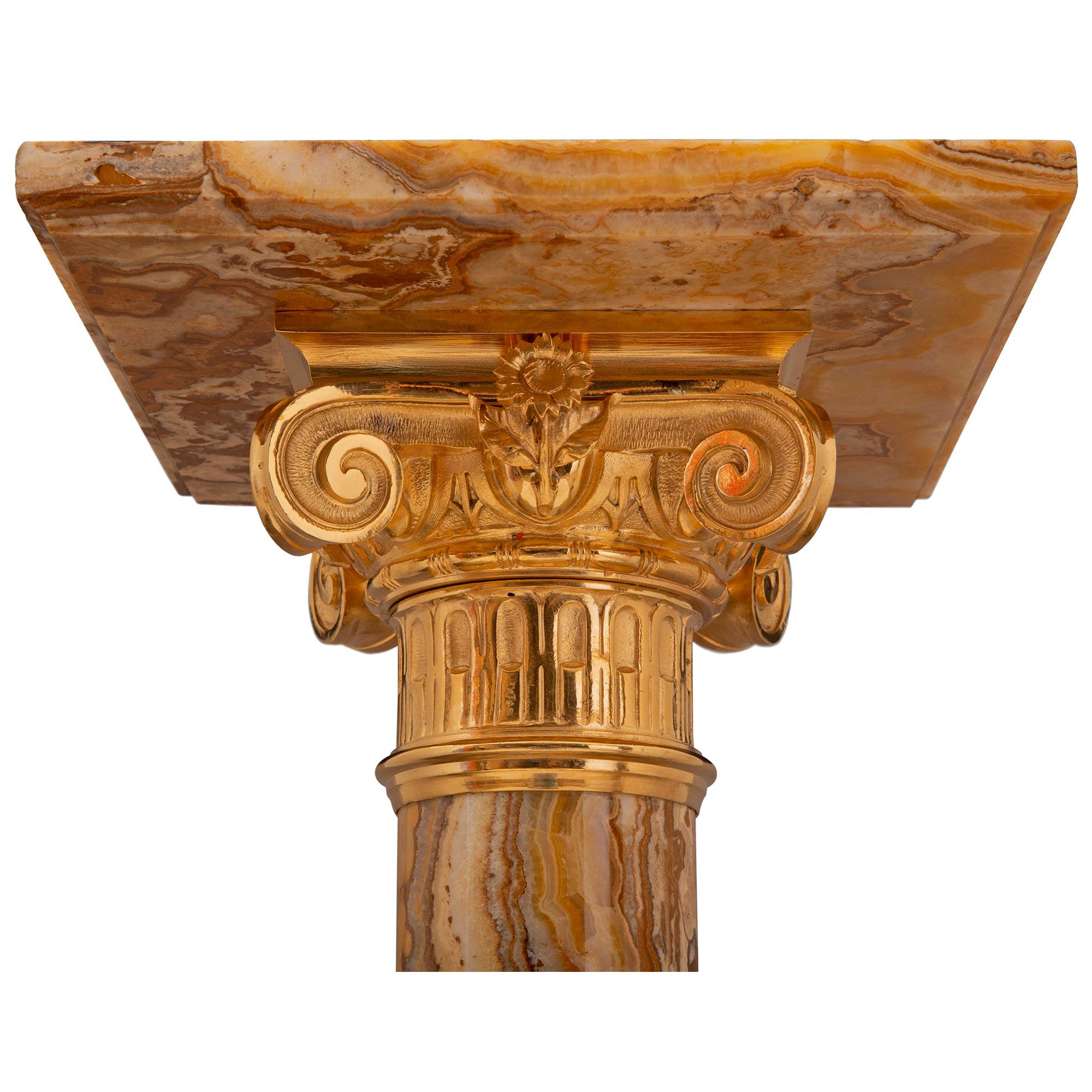 Neoclassical French, 19th Century, Neo-Classical St. Onyx and Ormolu Pedestal Column For Sale