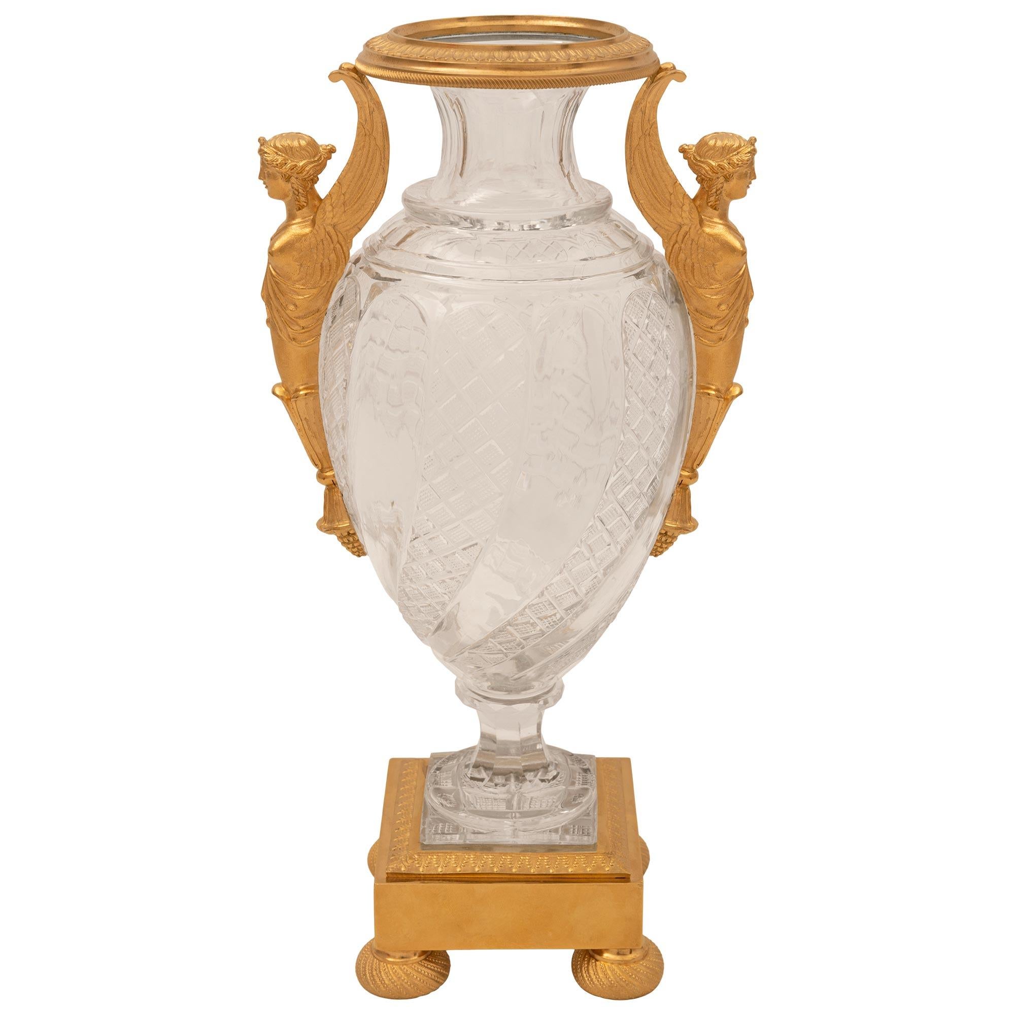 French 19th Century Neo-Classical St. Ormolu and Baccarat Crystal Urn For Sale 5